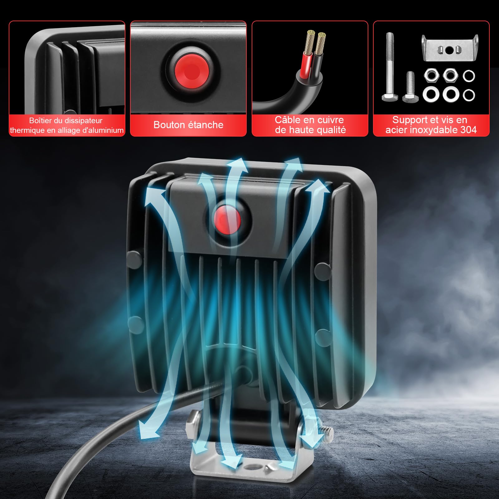 AnTom Phare de Travail LED 12V 24V 126W Carré Anti -interféron Lampe de travail étanche IP68 à haute luminosité für Voiture camions SUV, ATV, Lkw, offroad