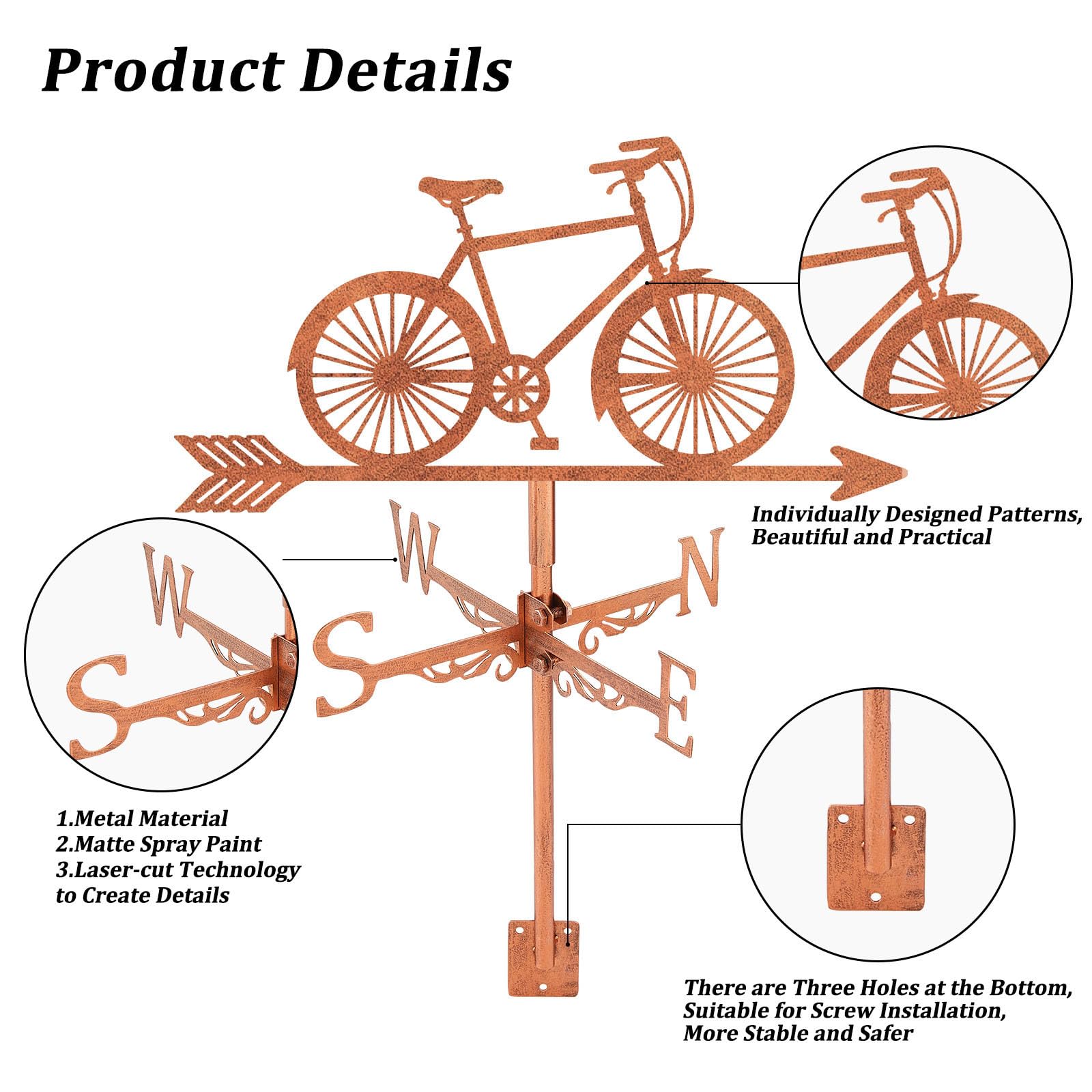 SUPERDANT Girouette de Jardin Exterieur de Vélo de Route Girouette en Métal pour Vélo Girouettes de Vélo en Cuivre Panneaux Décoratifs de Direction du Vent Deco Exterieur de Ferme