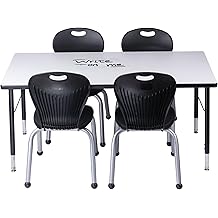 Chair and Table Set for Schools - Dry Erase Table About 24 x 48 inch (60 x 120cm) - Height Adjustable Legs -Spray Edges - and Four Luxurious Classroom Chairs - for Commercial Spaces