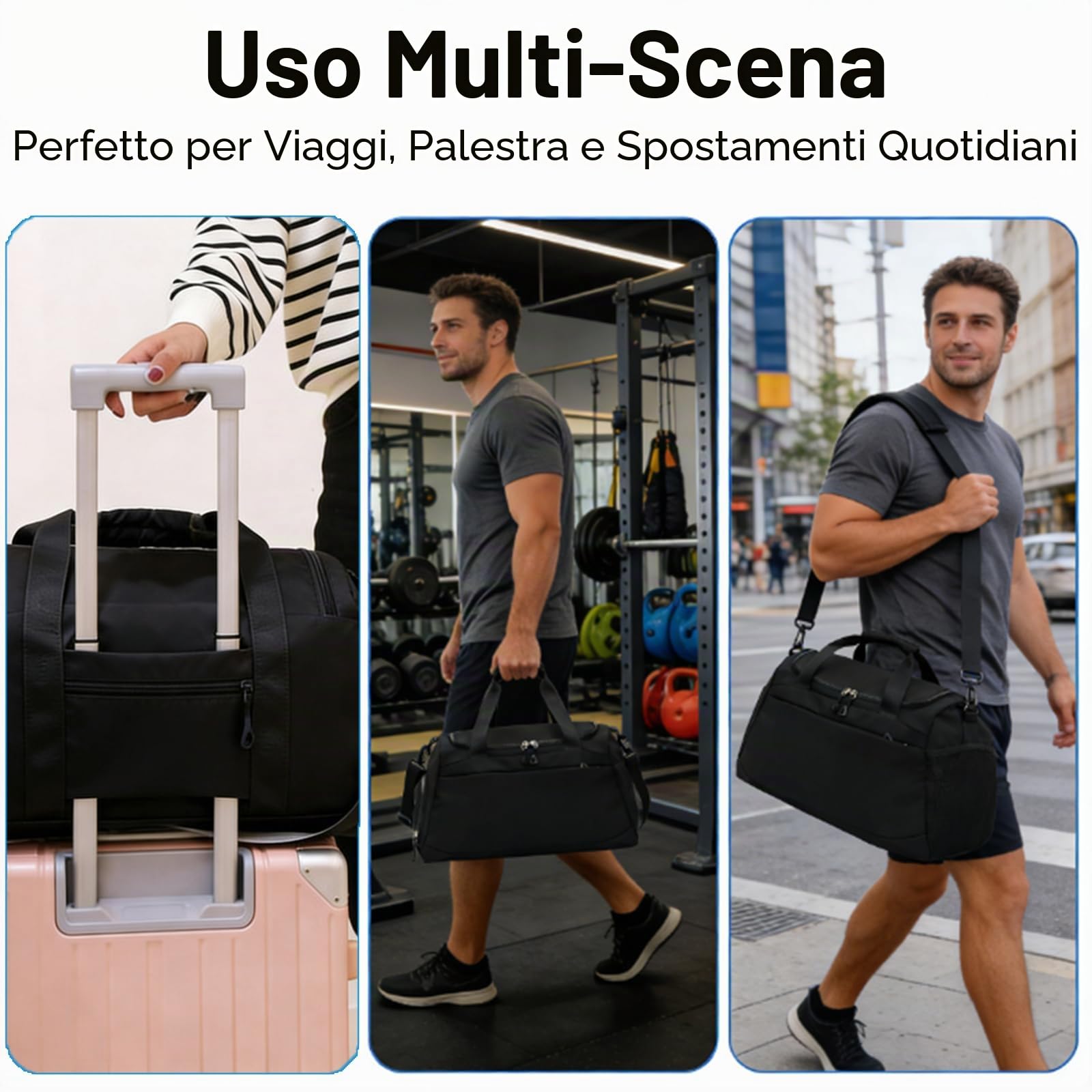 Borsone da palestra per donne e uomini, 31L, borsa da viaggio sportiva con scomparto per scarpe e tasca per capi bagnati, tracolla imbottita per fitness e allenamento, borsa sportiva grande da viaggio