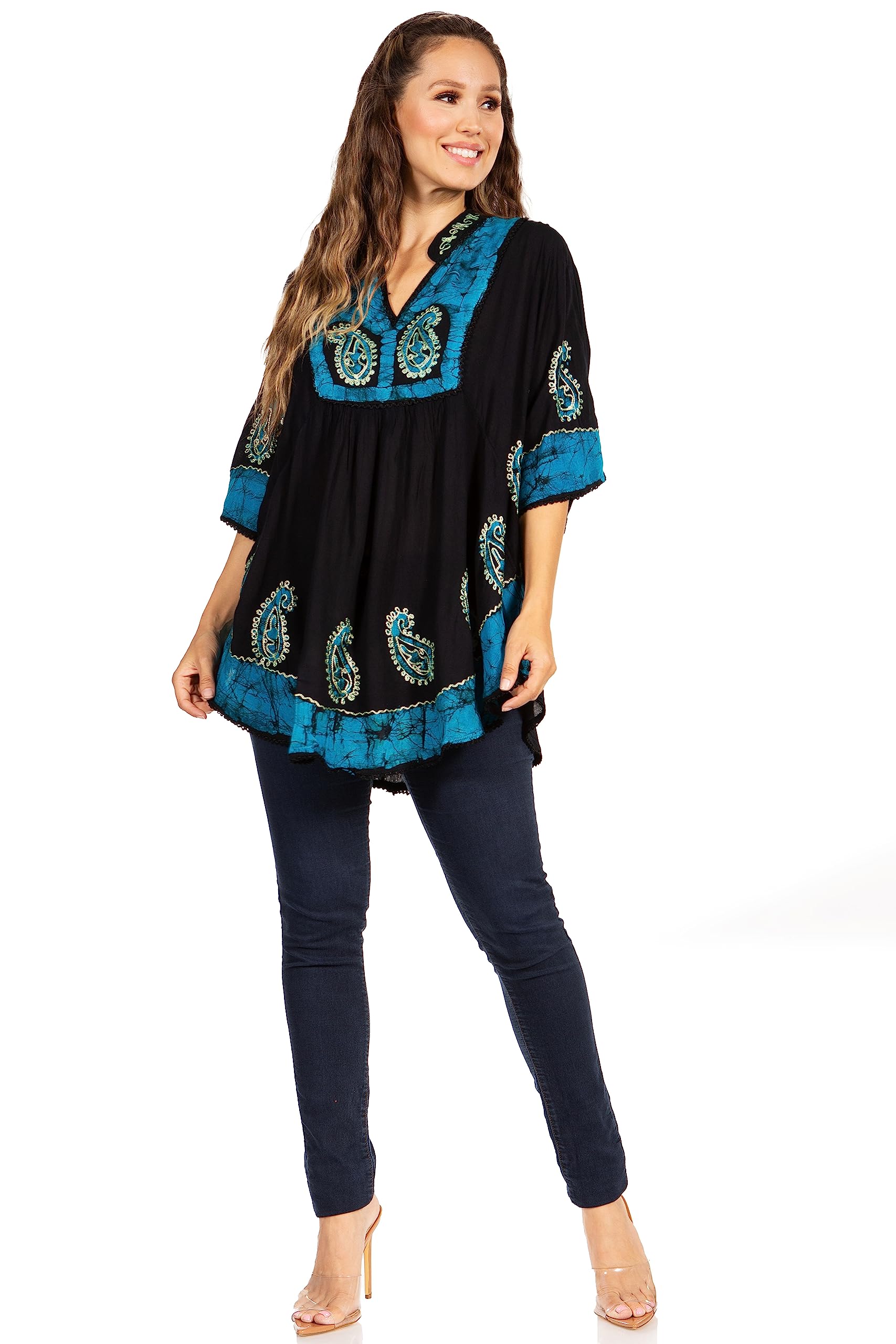 Sakkas Amori V-Ausschnitt Stickerei Poncho Top/vertuschen