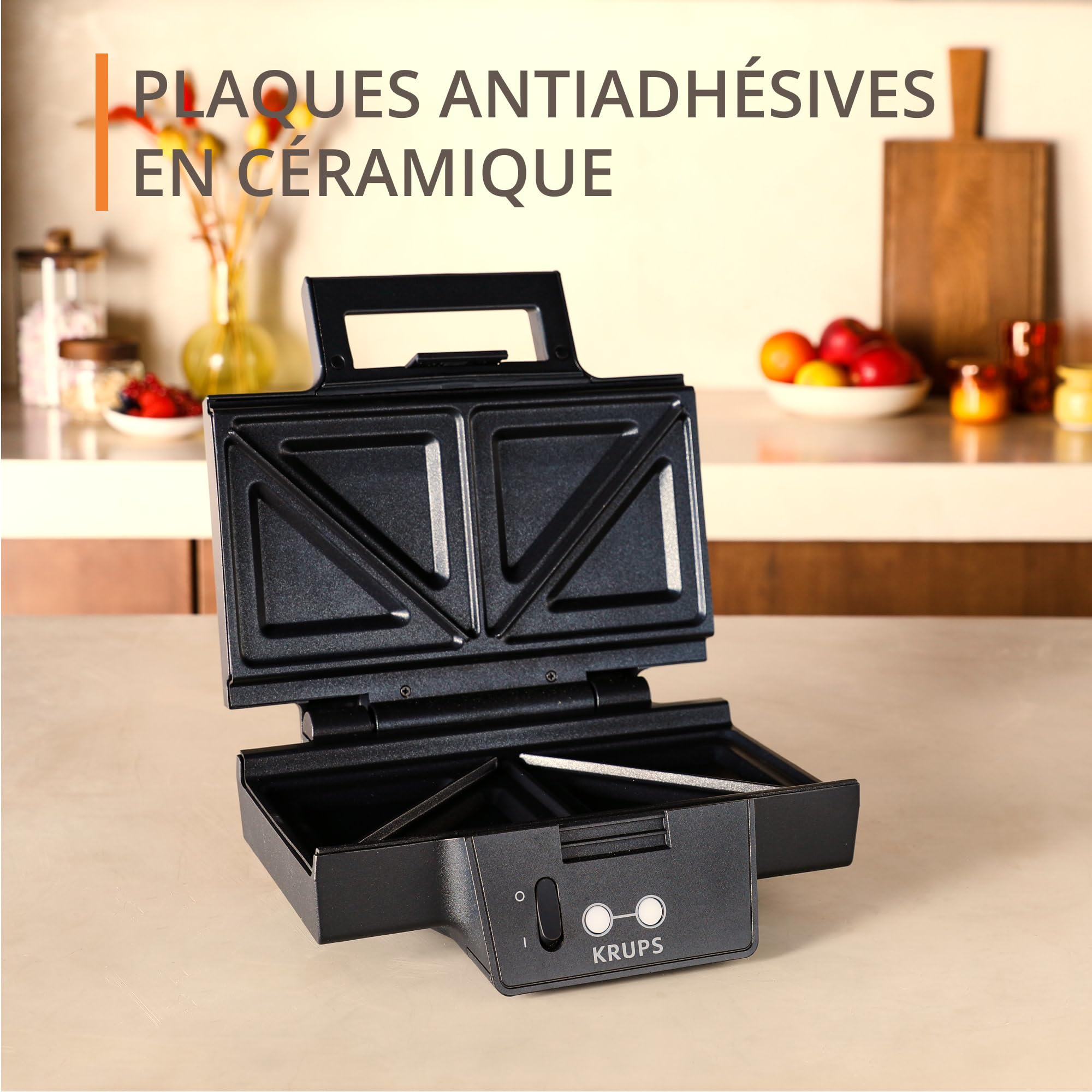 KRUPS FDK Iconic, Appareil à croque-monsieur, Design classique, Plaques antiadhésives en céramique, Croques gourmands, Rangement vertical facile, FDK461, Noir