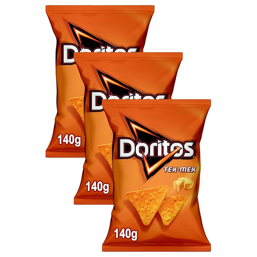 Doritos Tex Mex, Snack di Mais al Gusto Formaggio, 140g (Confezione da 3)