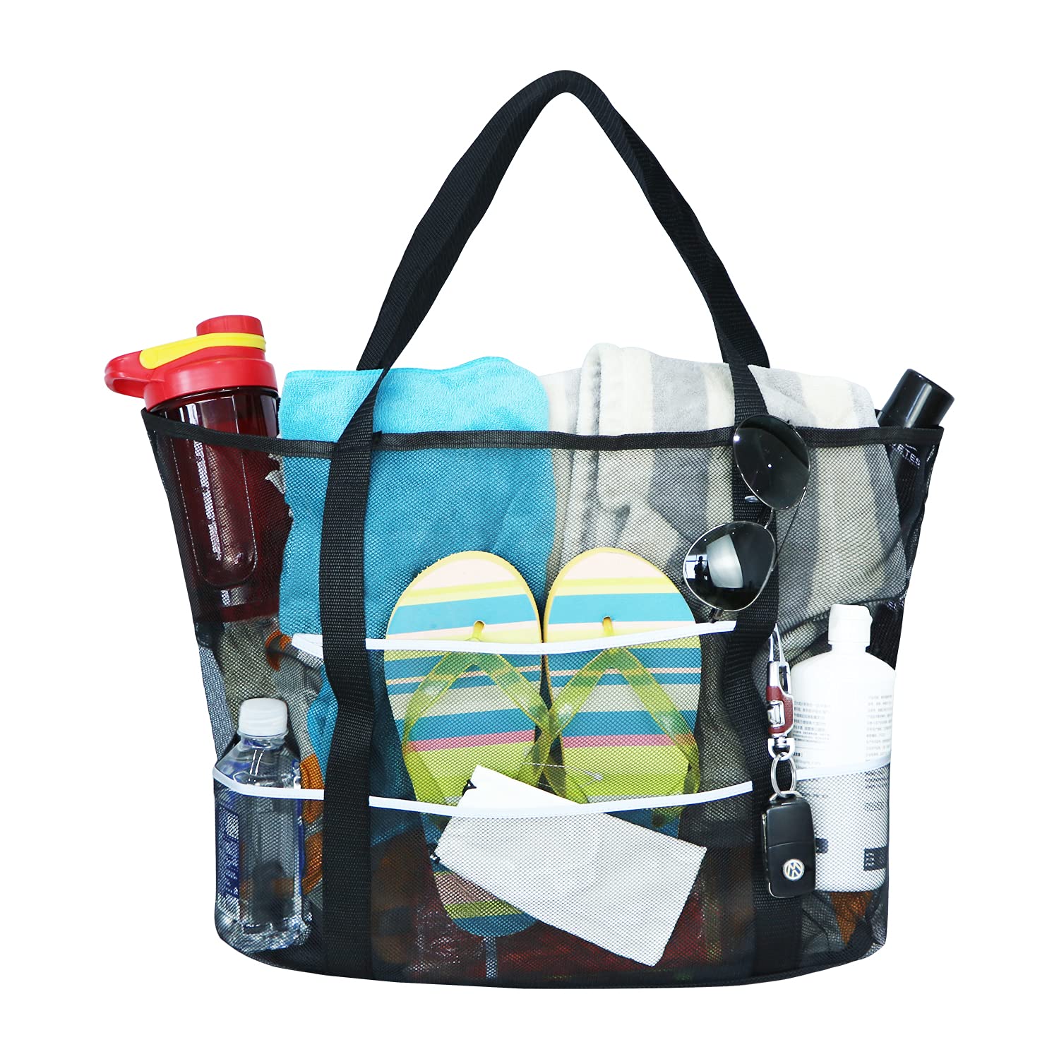 KAIXING Oversized Mesh Beach Bag – Toy Tote Bag – Large Lightweight Market, Grocery & Picnic Tote with Oversized Pockets