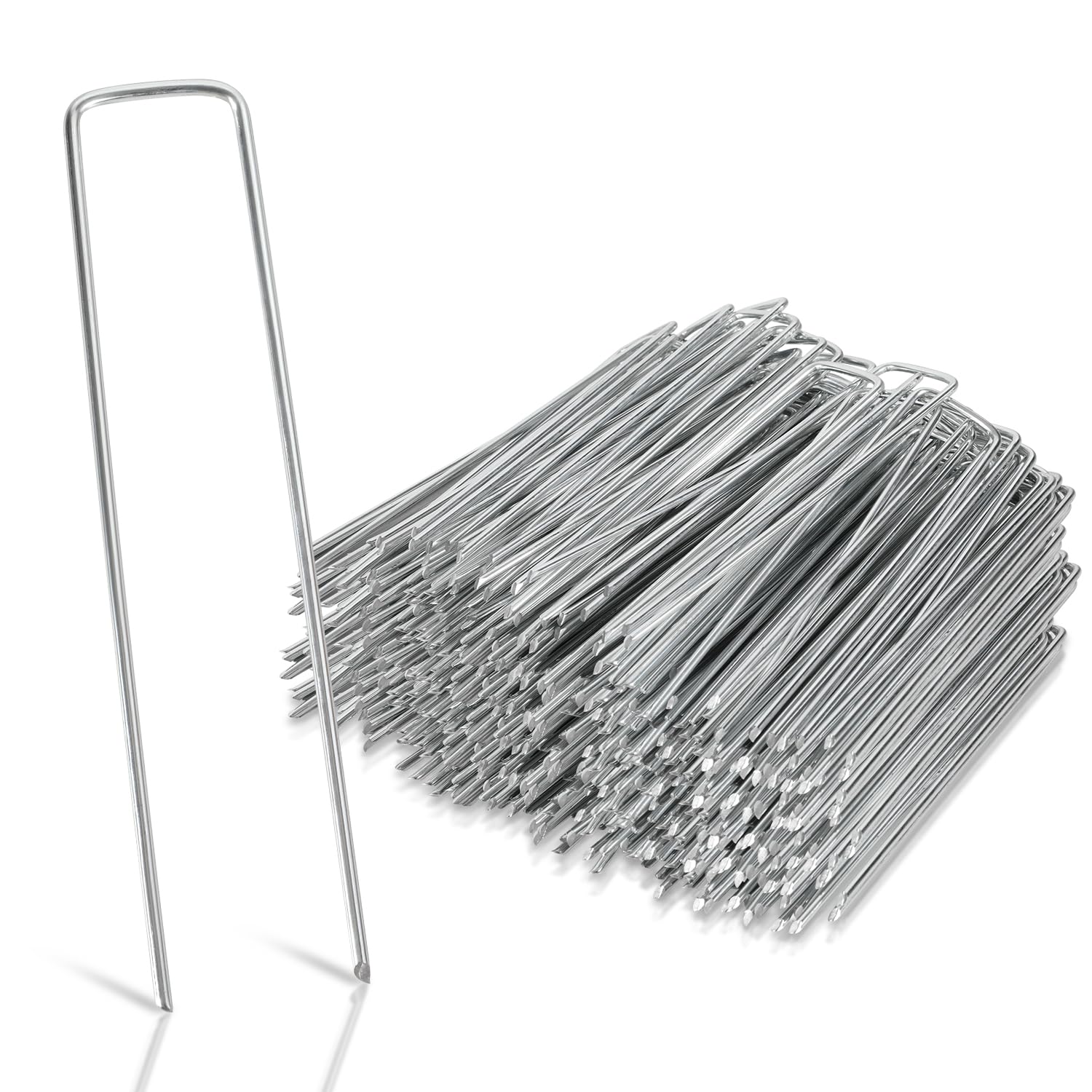 Lot de 300 piquets d'ancrage au sol en acier galvanisé - Pour toile anti-mauvaises herbes, non-tissé de jardin, clôture, jardin (150 x 25 mm - Ø 2,8 mm)