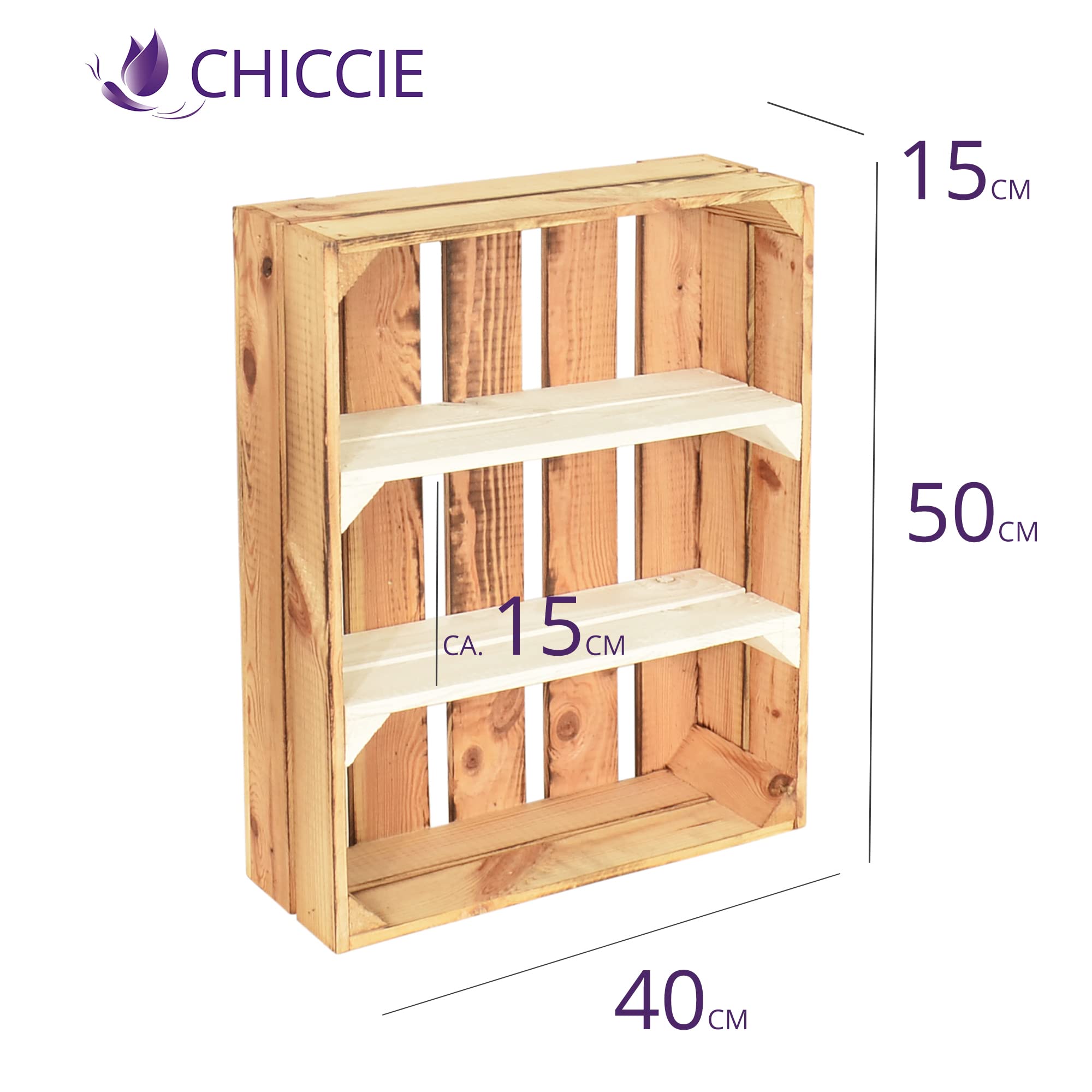 6 Set Holzregal Schmalhanz 50x40x15cm - Hell Geflammt Weiß 2x Kurzes Regal