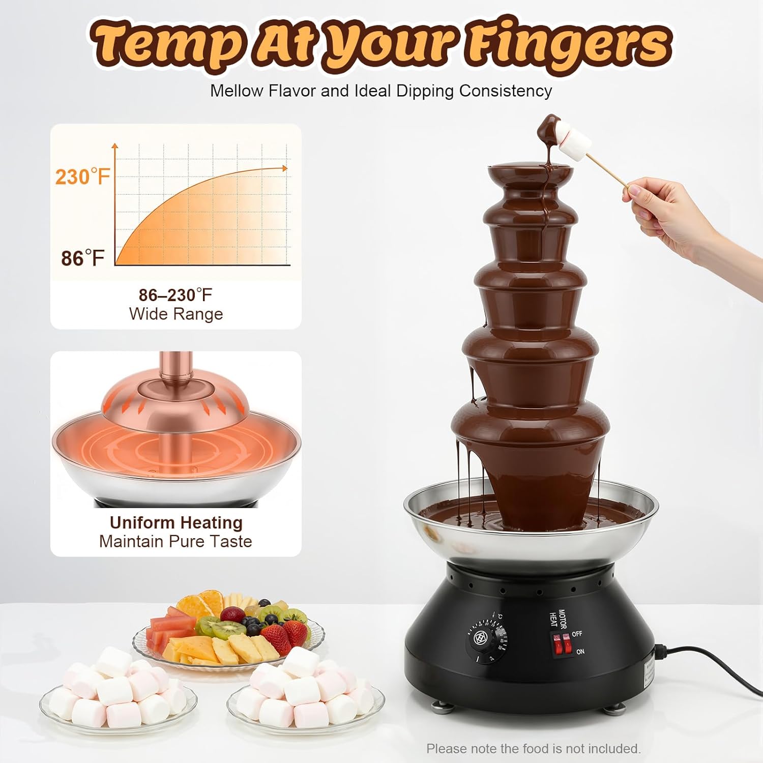 Chocolate Fountain Machine, 5 Tier Chocolate Fondue Fountain with Capability 7 lb Commercial Hot Chocolate Fondue Tower for Nacho Cheese Liqueurs Party Wedding 230W (Black)