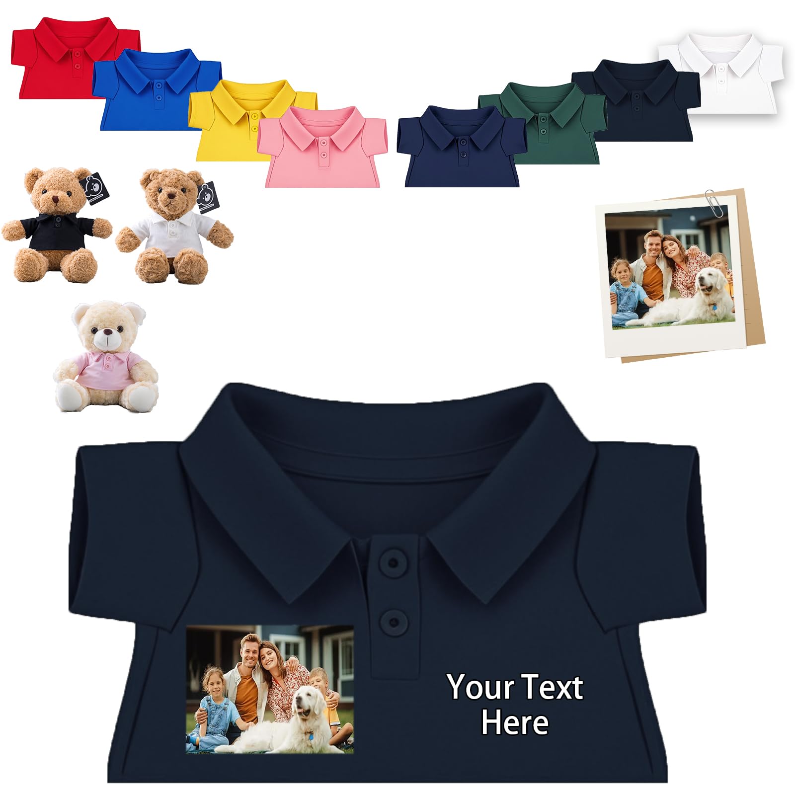 FAHOXUMR Custom Teddy Bear Clothes with Photo Text, Personalised Stuffed Animal Clothing Fit 8-16inch Stuffed Bear Clothing, Personalised Doll Clothes Make Your Own Plush Doll Shirt