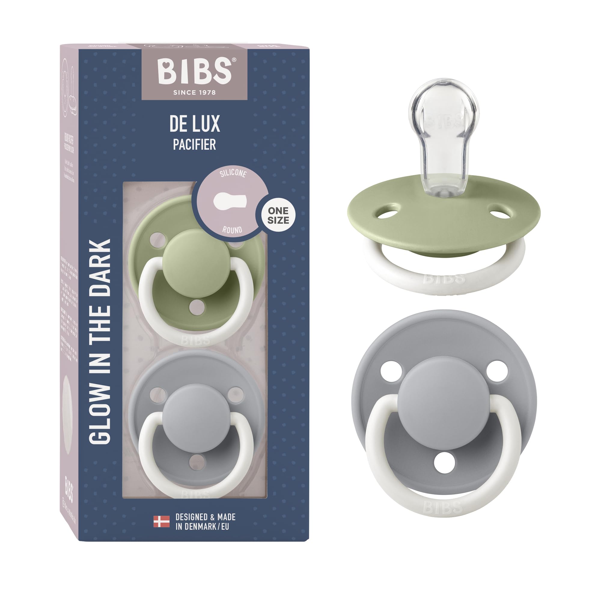 Bibs De Lux Liberty Dummies 2-Pack, BPA Free Dummy Pacifier, Round Nipple. Silicone, Made in Denmark, OneSize (0-36 Months), Eloise Baby Blue — view 9