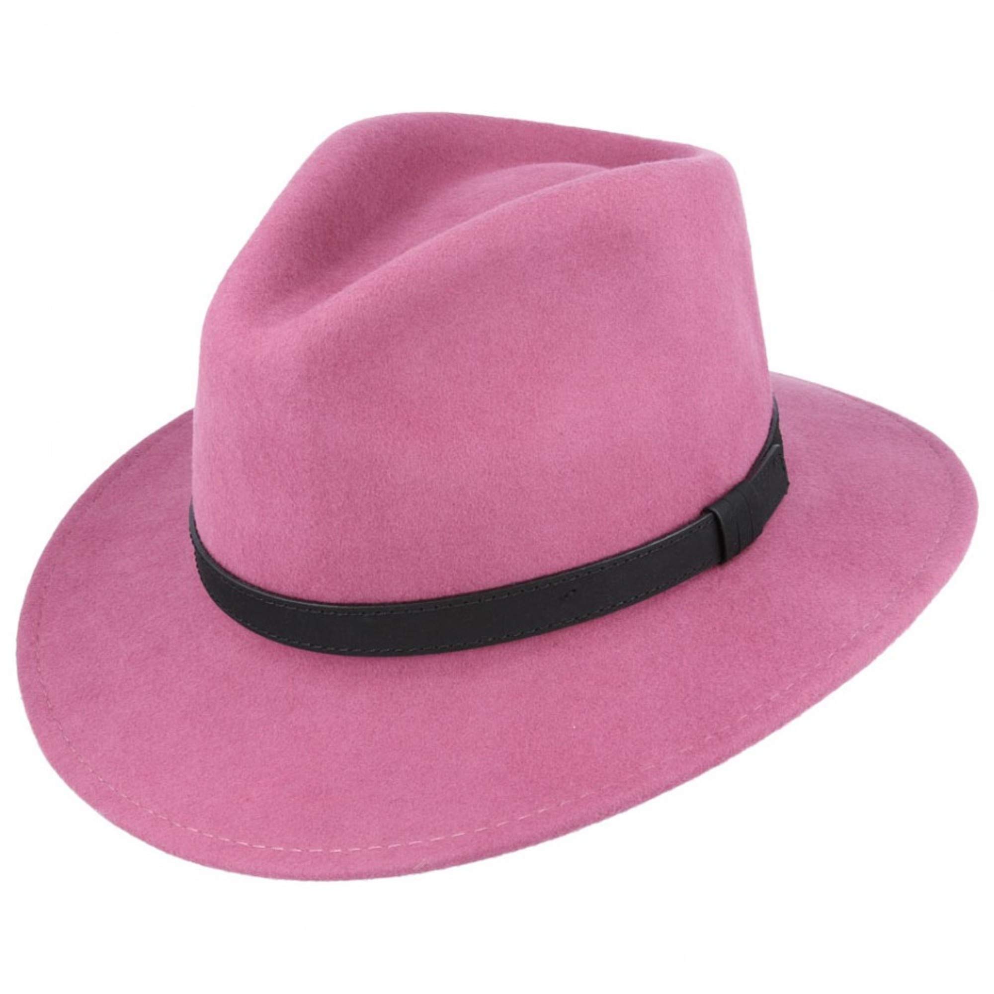Crushable Hand Made Fedora Trilby Hat with Leather Type Band 100% Wool (XLarge(61), Raspberry)