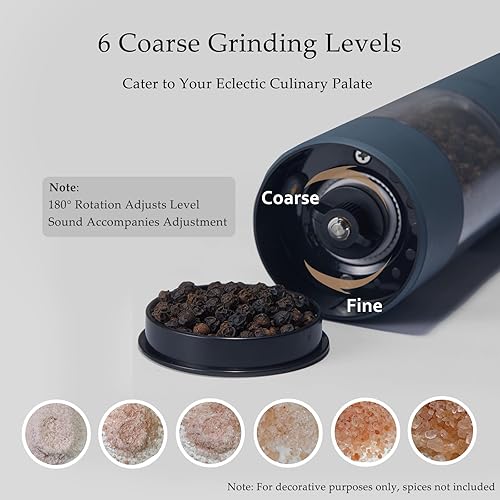 Miniatura 6 de Juego de molinillo eléctrico de sal y pimienta, recargable con USB, operación automática con una mano, grosor ajustable, molinillo con luz led