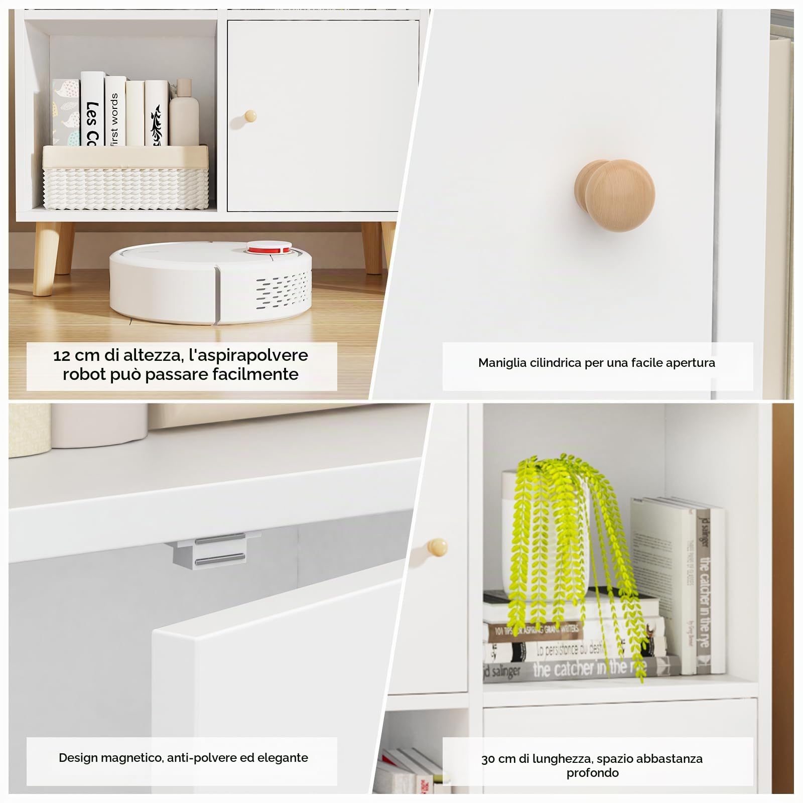 Libreria Scaffale a 4 Livelli, Libreria Verticale, Divisorio per Stanza, Organizzatore Autoportante a 8 Cubi, Stile Moderno, per Soggiorno, Camera da Letto, Ufficio, Bianco