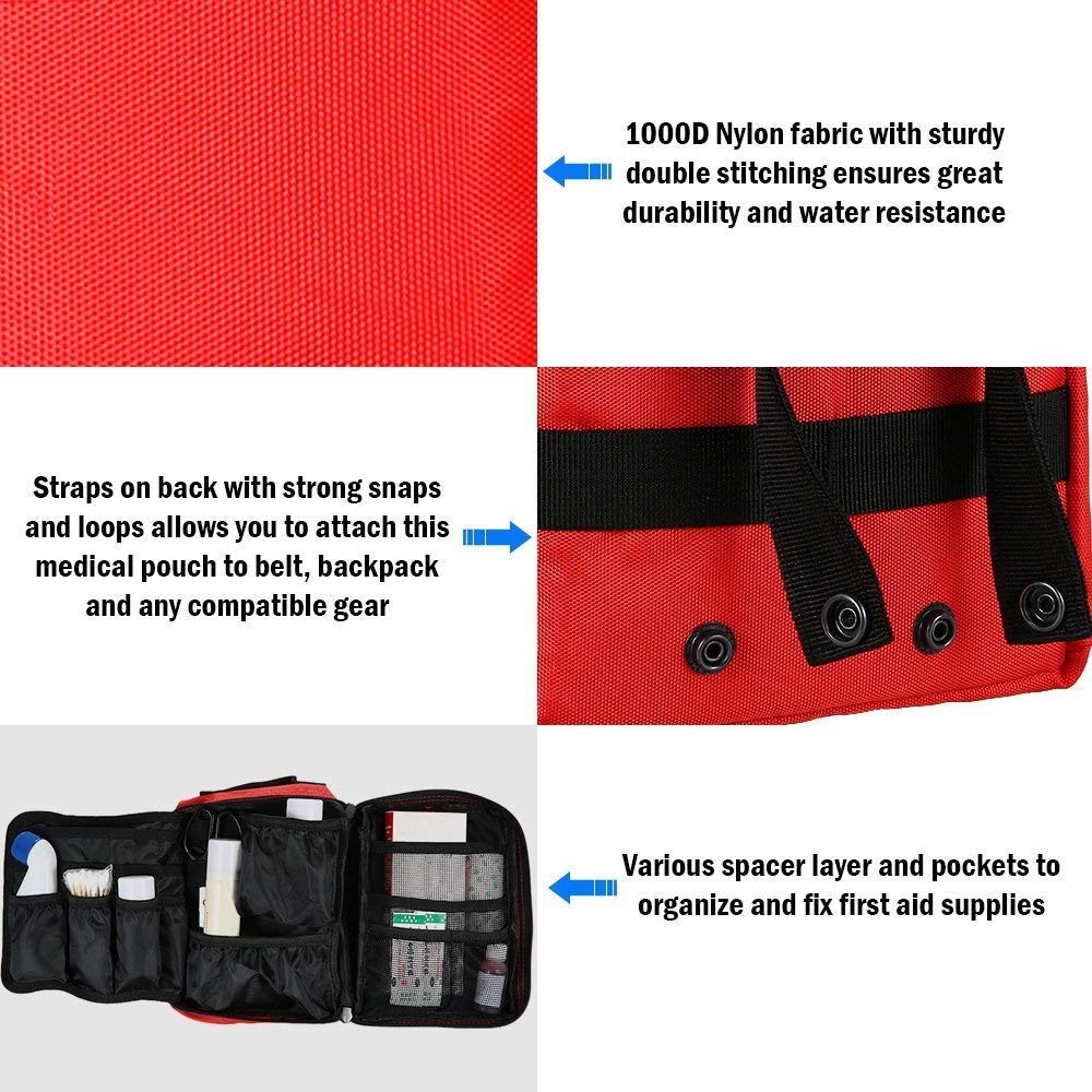 Bolsa de primeros auxilios, bolsa de supervivencia de emergencia, bolsa de almacenamiento médico para el hogar, coche, caza, lugar de trabajo, camping, viajes (color: rojo), color: negro (color: rojo)