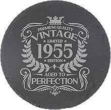 70th Birthday Gift for Men Vintage 1955 Aged to Perfection Engraved Slate Coaster Present for 70 Year Old Etched Natural Slate Placemat (Round Slate)