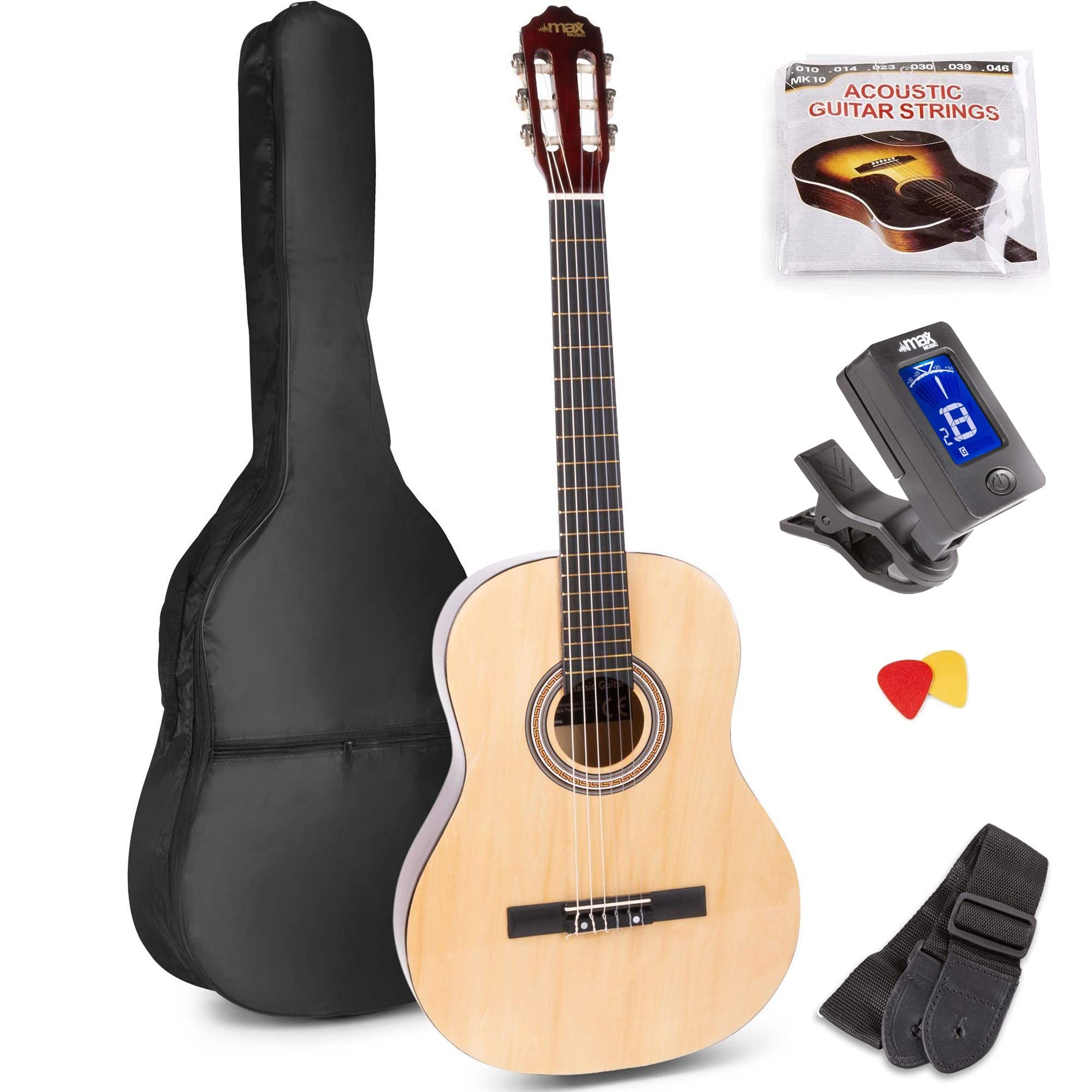 MAX SoloArt Guitare Acoustique Classique avec Repose-Pied - Bois, Idéal pour Débuter la Guitare