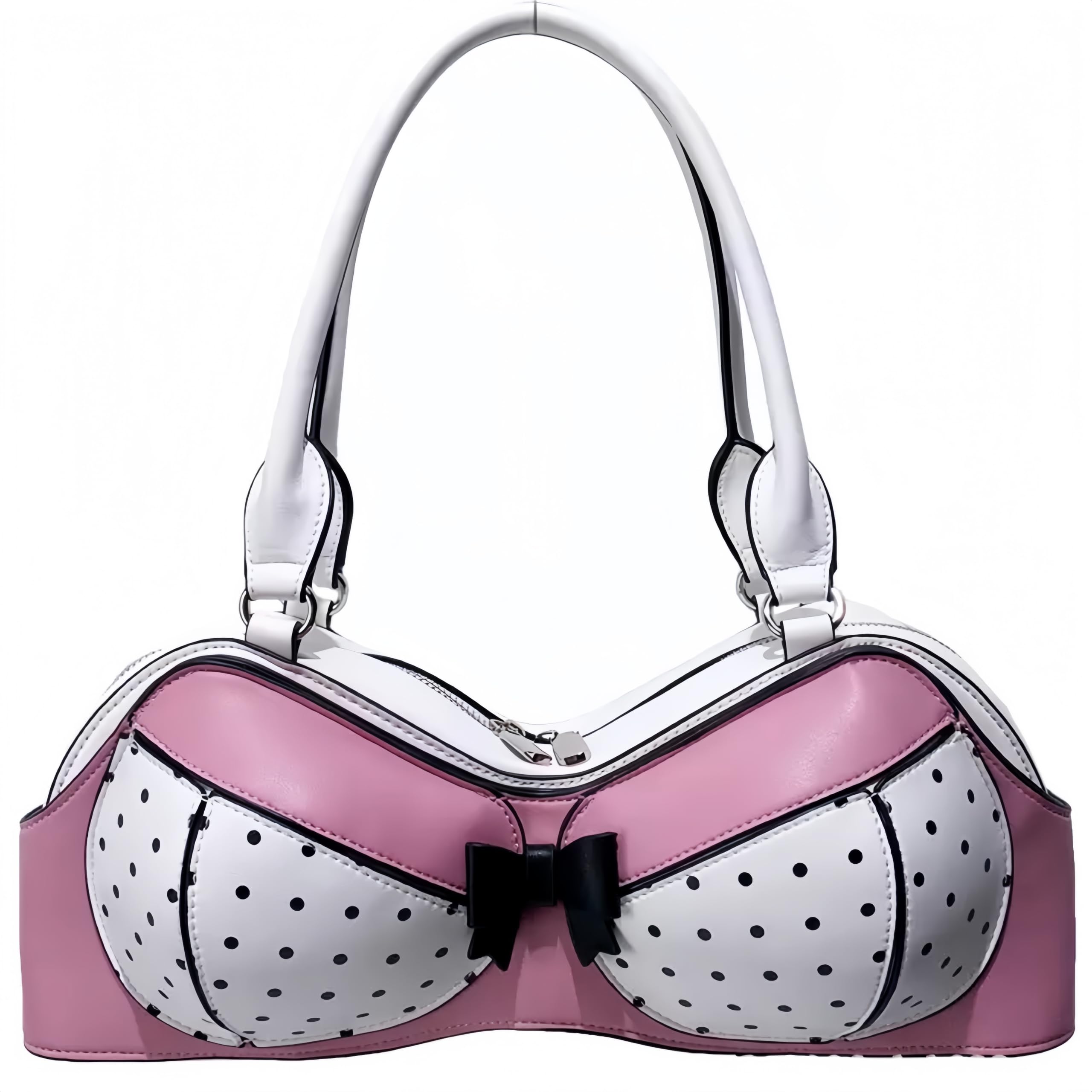 Bolso de hombro con forma de sujetador, bonito bolso de coqueta de lunares | Bolso de mano de piel sintética con lazo de lunares para mujer