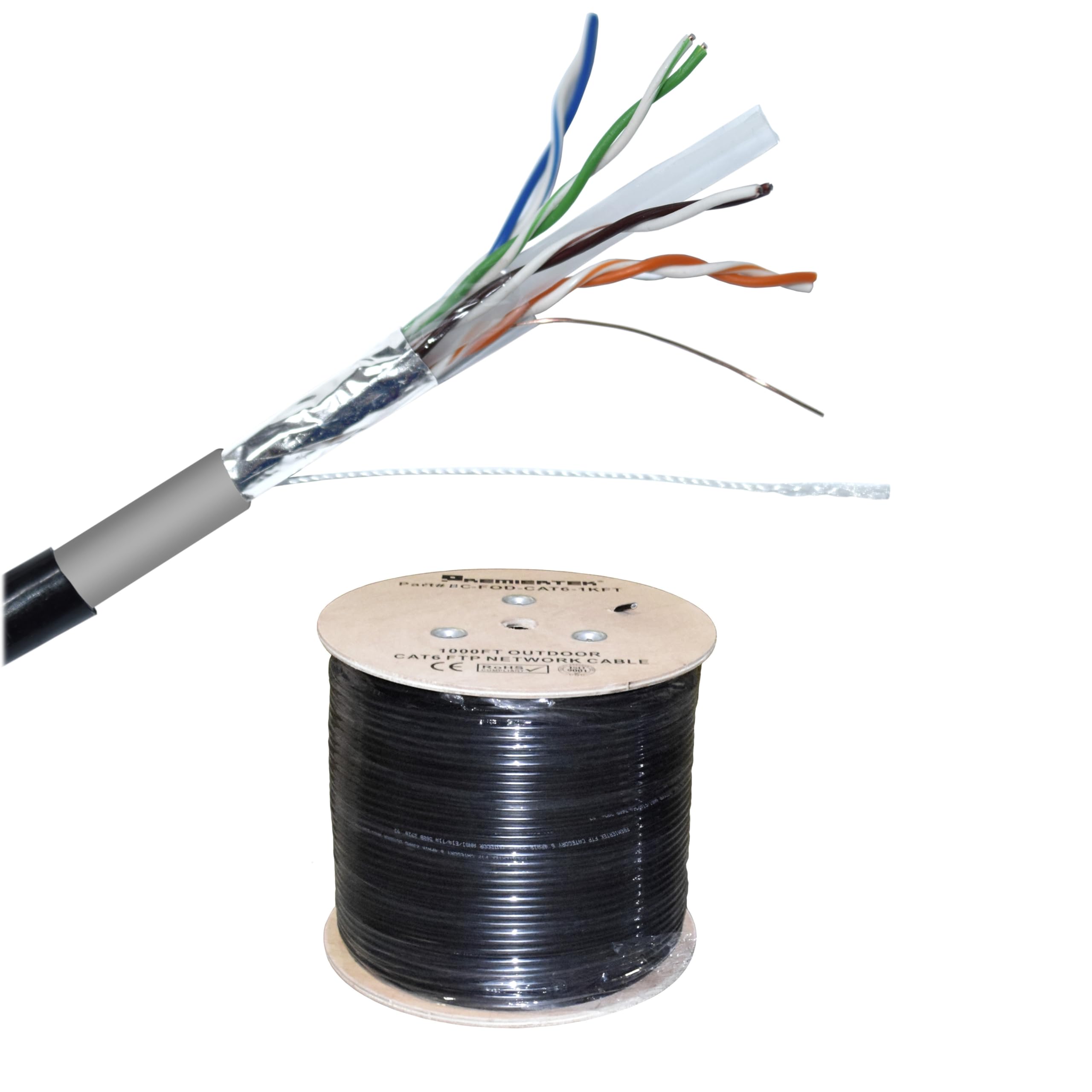 FUTP – Lot de 4 paires de câbles réseau LAN blindés d'extérieur Cat6 23 AWG 100 % cuivre pur à enfouissement direct résistant aux UV étanche 550 MHz, PoE++ (4PPoE)
