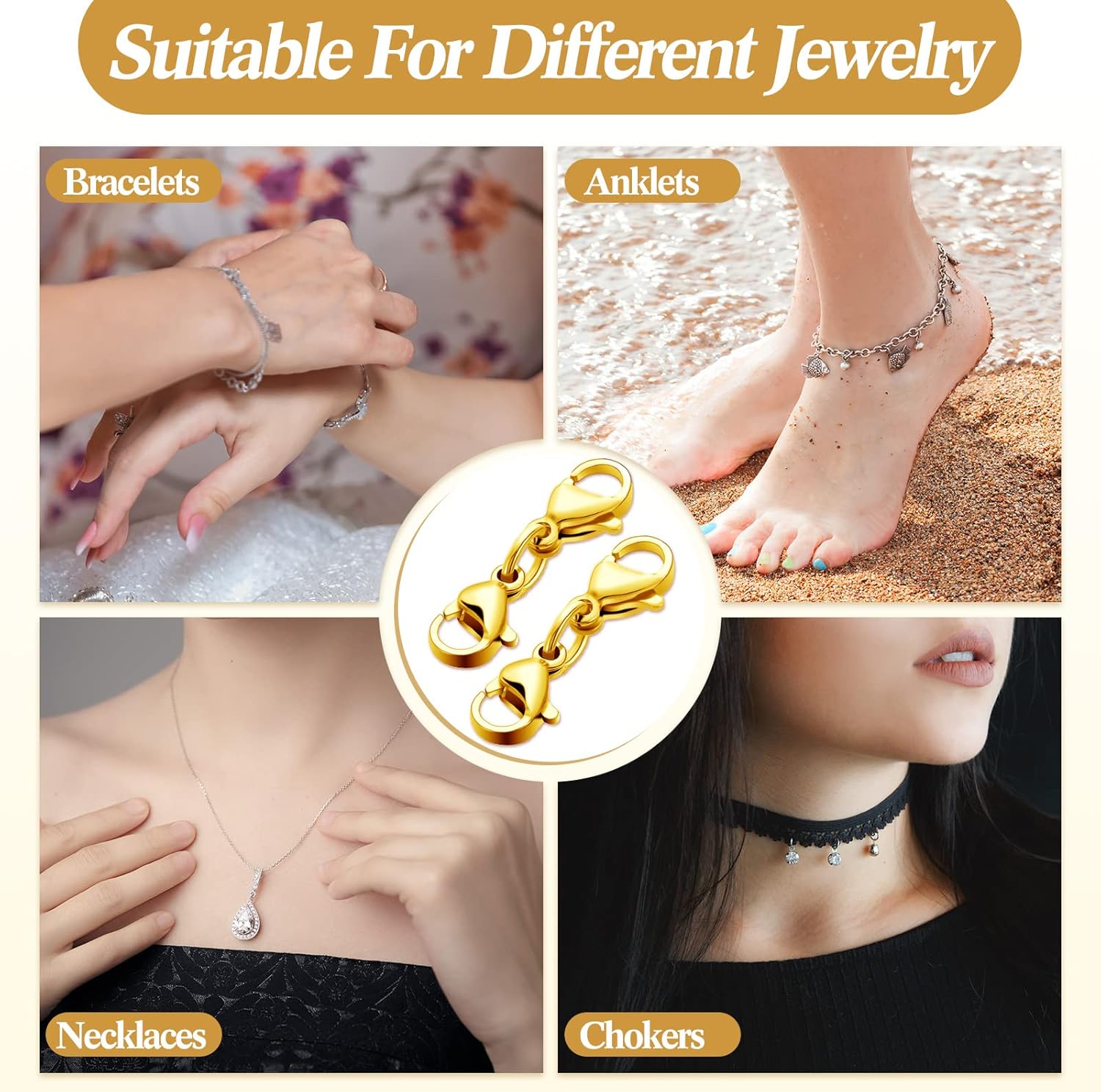 MTLEE Double Lobster Clasp Extender Double Claw Connector Bracelet Extension Clasp Small Bracelet Necklace Shortener for DIY Jewelry Making(Gold) - Image 5