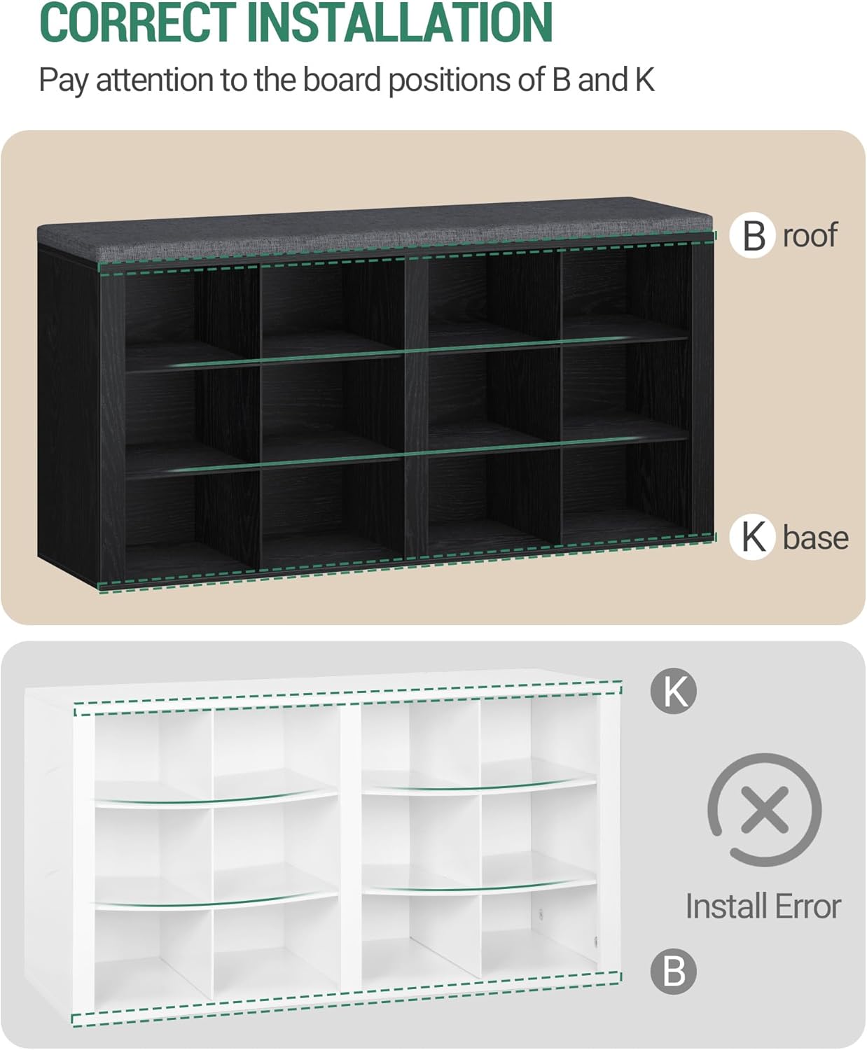 Hzuaneri Shoe Bench with Cushion, Entryway Storage Bench with 12 Cubbies, Cubby Shoe Rack with Adjustable Shelves, Shoe Organizer Cabinet for Living Room, Bedroom, Entryway, Black SB19004GY