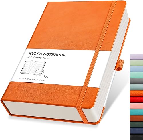 RETTACY Cuaderno de rayas universitarias con 320 páginas numeradas, diario grueso A5 para escribir, cuaderno rayado con papel rayado de 3.53 ozm,