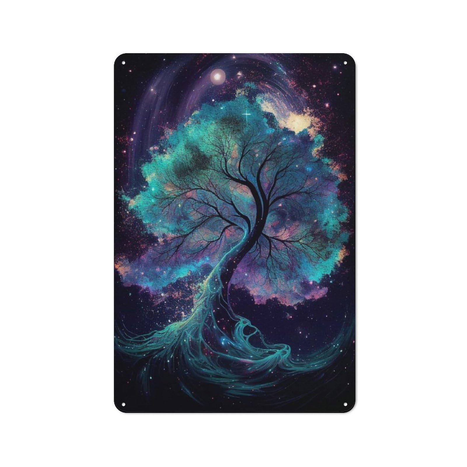 Junmoney Cosmic Tree Of Life Metal Wall Sign 30X20cm Featuring For Garage Wall, For Themed Room Decoration, For Living Room And Hallway Decor