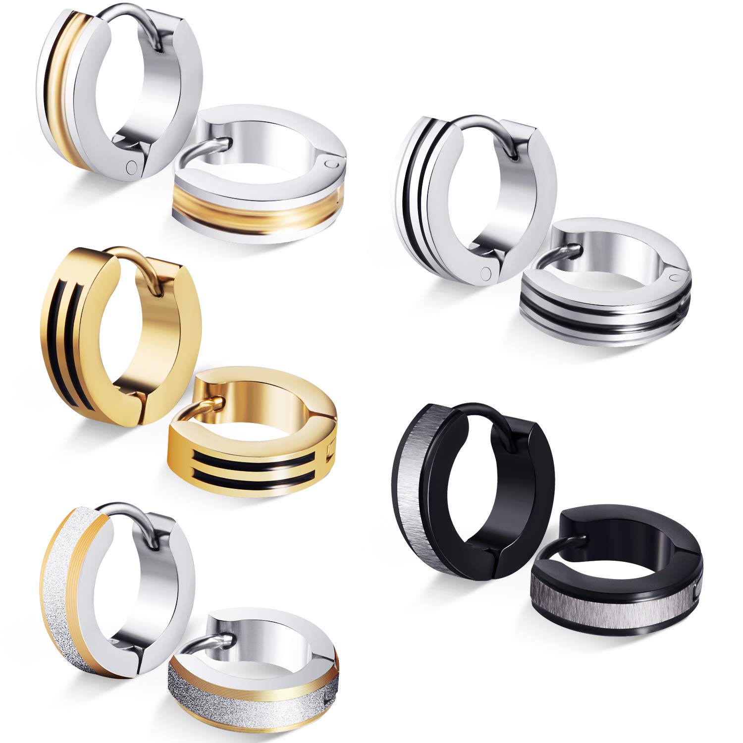 18G Surgical Stainless Hoop Earrings for Men Women Hypoallergenic Piercings Huggie Sleeper Earrings Set (5 Pairs)