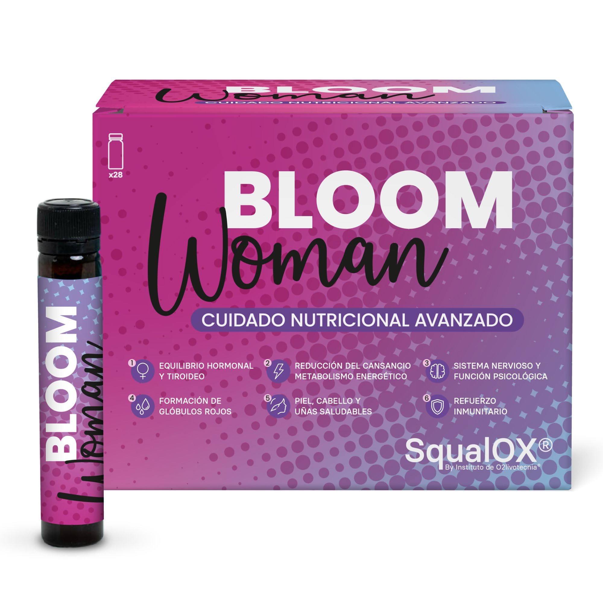 Bloom Woman — Complemento Alimenticio para la Mujer | Equilibrio Hormonal, Energía, Mente, Piel y Sistema Inmunitario | Con Ashwagandha, Magnesio, Inositol, Vitaminas y Minerales — 28 dosis bebibles