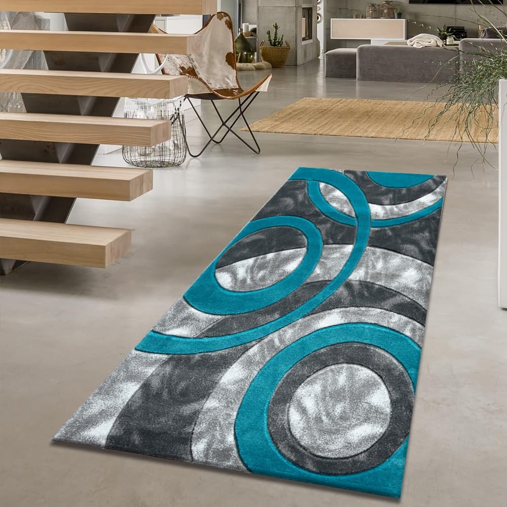 Modern Rug Runners for Hallways Circle Design Soft Dense Pile Washable