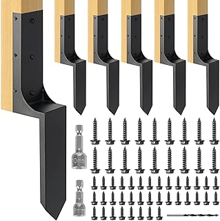 6 Pack Heavy Duty Steel Fence Post Repair Stakes, Fence Post Anchor Ground Spike, for Repair Tilted/Broken Wood Fence Post