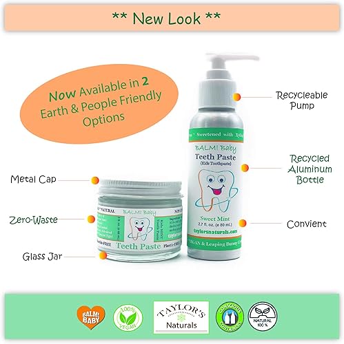 Miniatura 3 de BALM! Baby Pasta dental natural sin flúor para niños con xilitol, sin SLS, vegana, sin gluten, sin BPA, cero residuos, menta, 2 onzas líquidas