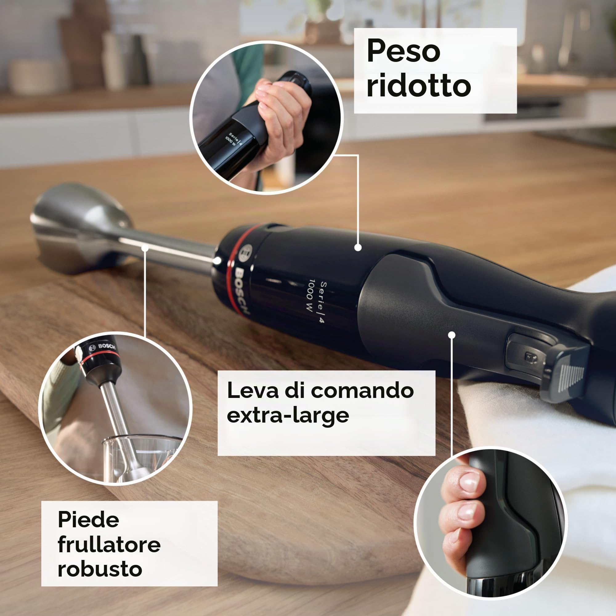 Bosch Serie 4 , Frullatore a immersione, ErgoMaster, 1000 W, Nero, antracite MSM4B6V2 (Bosch MSM4B6V2 Stabmixer ErgoMaster Se)
