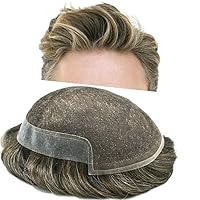 Vista 22 de Toupee - Sistema de cabello humano real para hombres, tupé de encaje suizo para hombres, nudos blanqueados, piezas de pelo para hombres, protesis