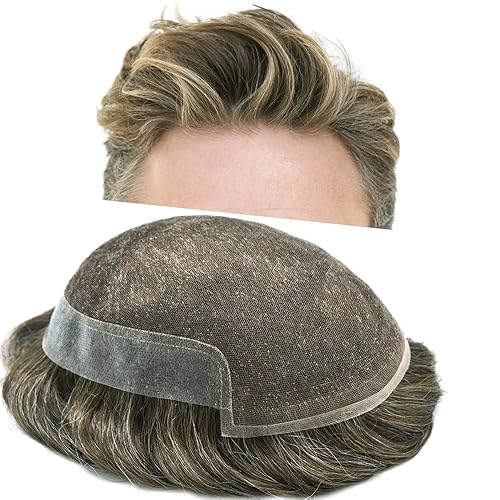 Healthlif Mens Toupee nudos blanqueados francés encaje tupé para hombres 100% europeo Remy sistema de reemplazo de cabello humano para hombres pieza