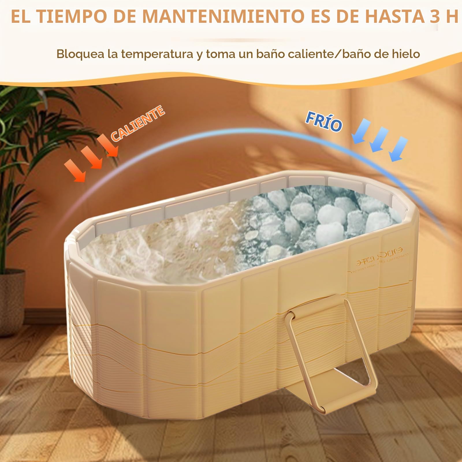Bañera plegable para adultos, 2 en 1, baño de hielo y agua caliente, bañera portátil independiente con tapa, ideal para spa en casa, exterior e interior, sin montaje (120 x 56 x 50 cm, dorada)