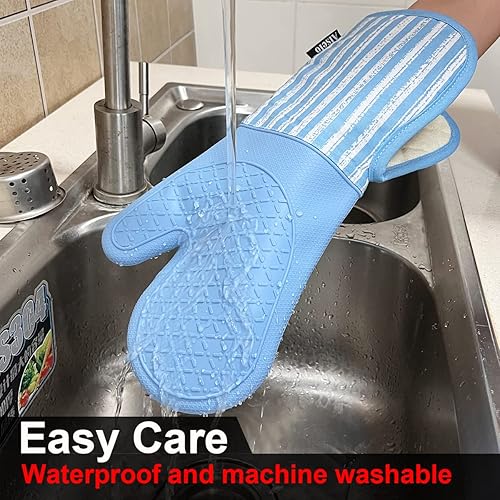 Miniatura 6 de Guantes de horno de silicona resistentes al calor 932  con guantes de cocina impermeables y antideslizantes, juego de 2 guantes de horno extra