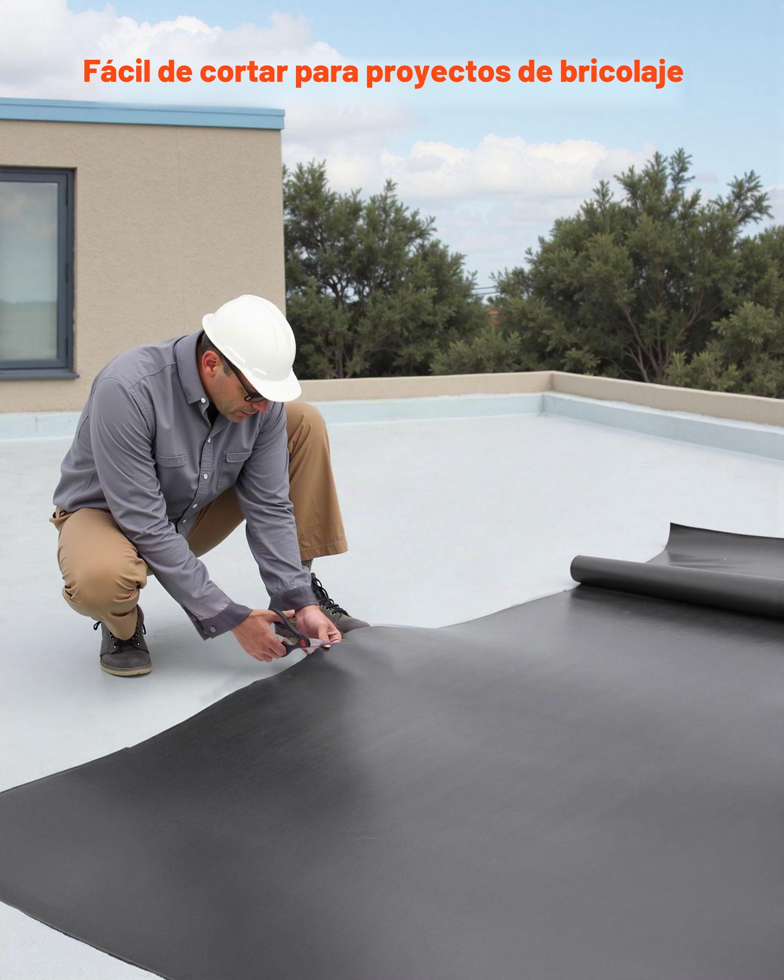 VEVOR Membrana para Techos de 6,096 x 7,62 m, Lámina de EPDM de 1,14 mm, Impermeabilización, Duradera y Resistente a la Intemperie, Base para Autocaravanas, Techos y Estanques, Negro, 1 Rollo