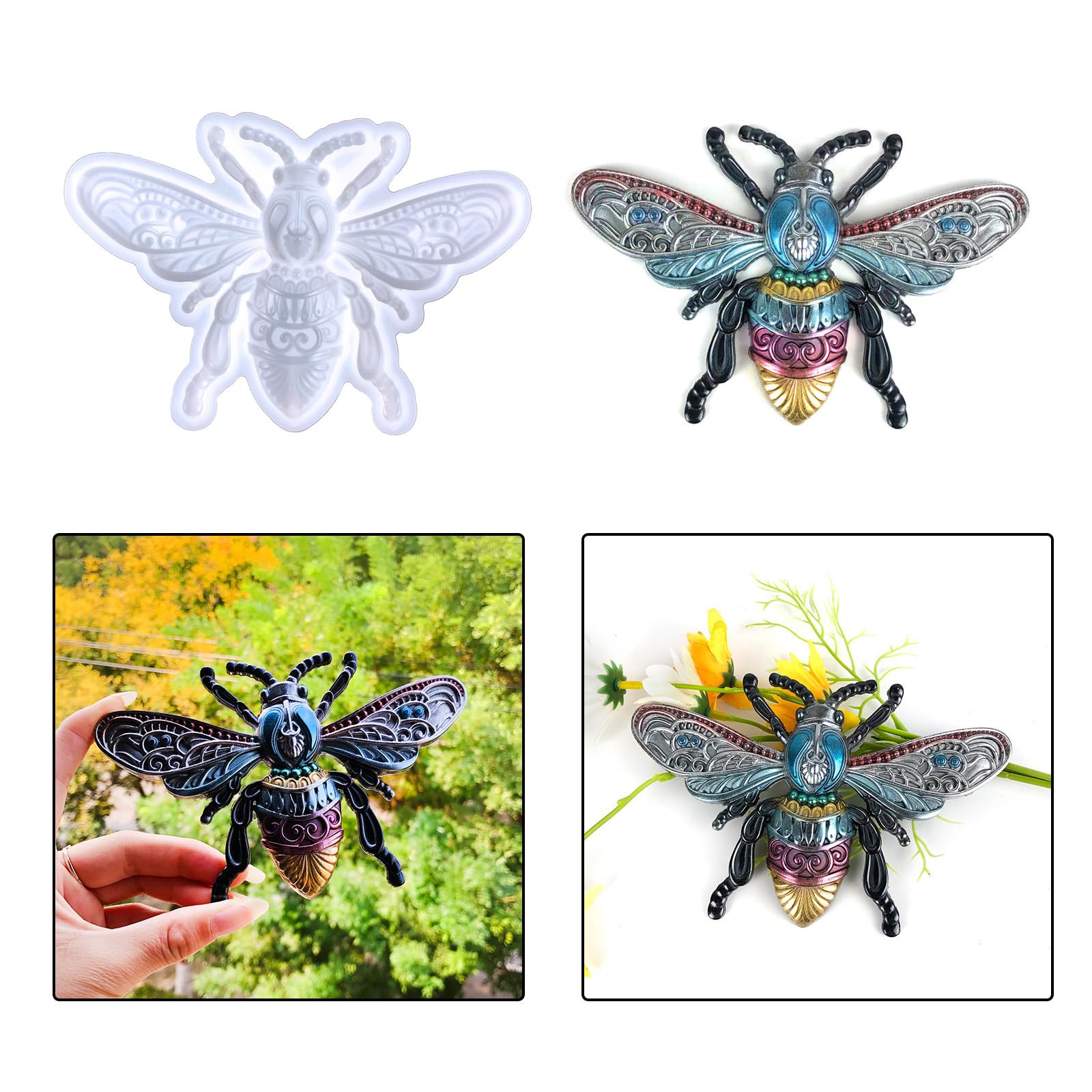 Grandi ornamenti lucidi a forma di api in silicone resina epossidica stampo portachiavi ciondolo gioielli per San Valentino mestiere