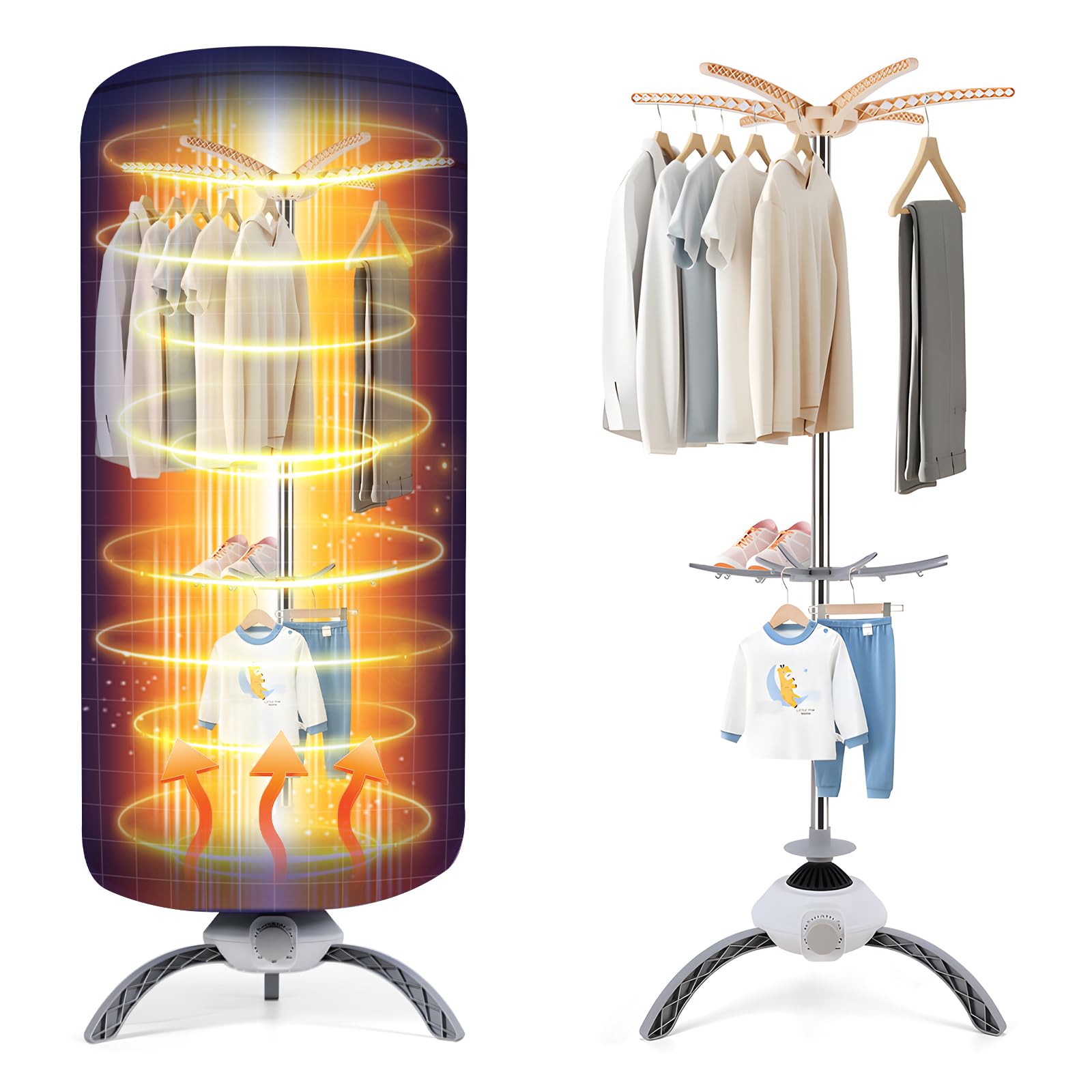 Heated Clothes Airer, 900W Portable Electric Clothes Dryer Indoor, 12kg 2-Tier Circulates Hot Air Airer Machine for Quick Drying, Energy Efficient Indoor Drying for Household