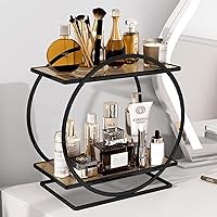 Vista 12 de Organizador de Maquillaje para Tocador, Organizador de Perfumes Negro Dorado para Cómoda, Organizadores de Encimera de Baño de 2 Niveles, Estante