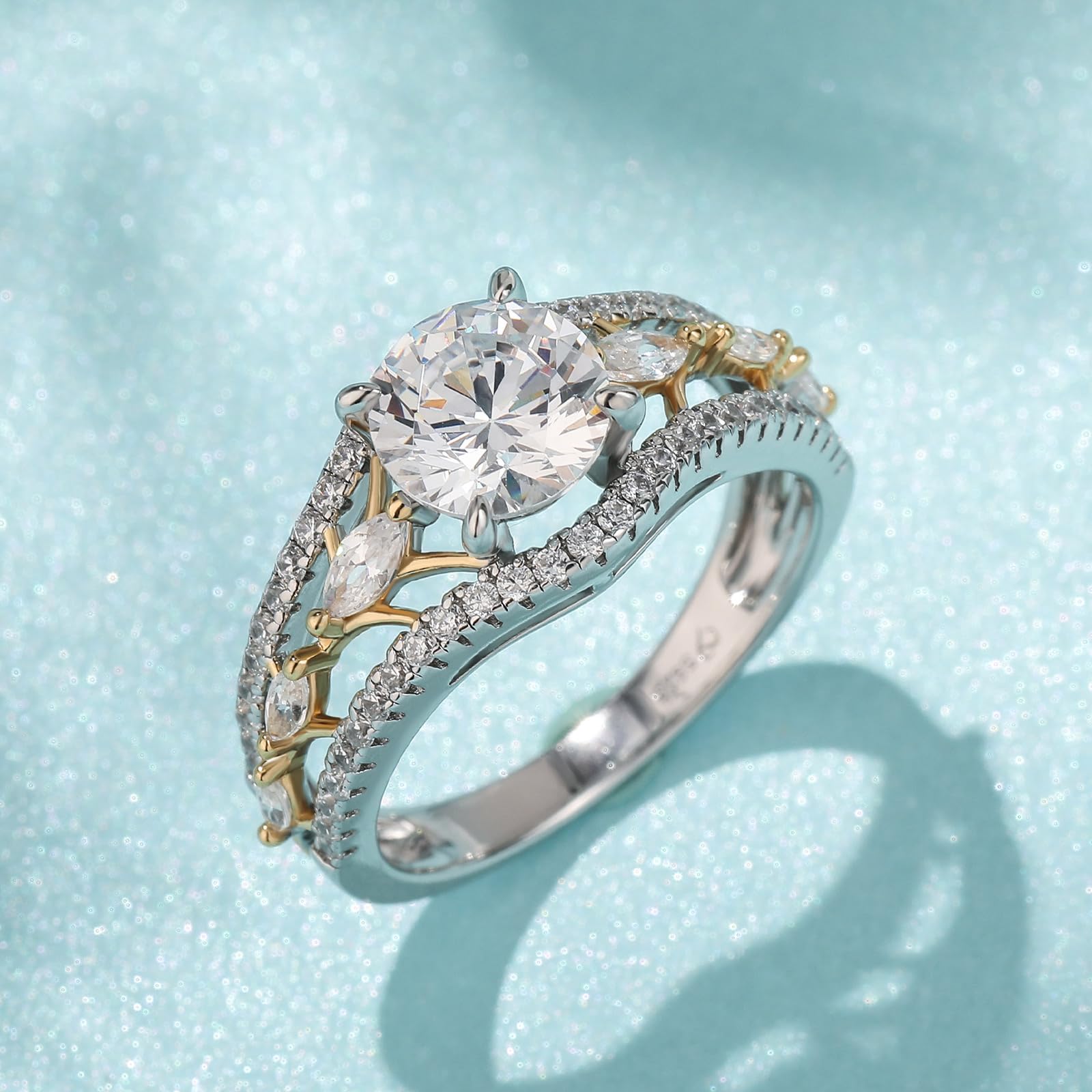 Jeulia Bagues rondes en argent sterling pour femme bagues de fiançailles bicolores avec boîte à bijoux pour femme, petite amie, anniversaire de mariage, Saint-Valentin