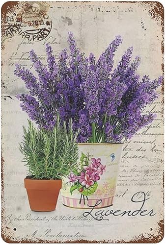 Cuadro de hierro forjado estilo nórdico europeo mediterráneo, letrero de hojalata vintage, lavanda floral, panel de pared de metal, póster Art Deco