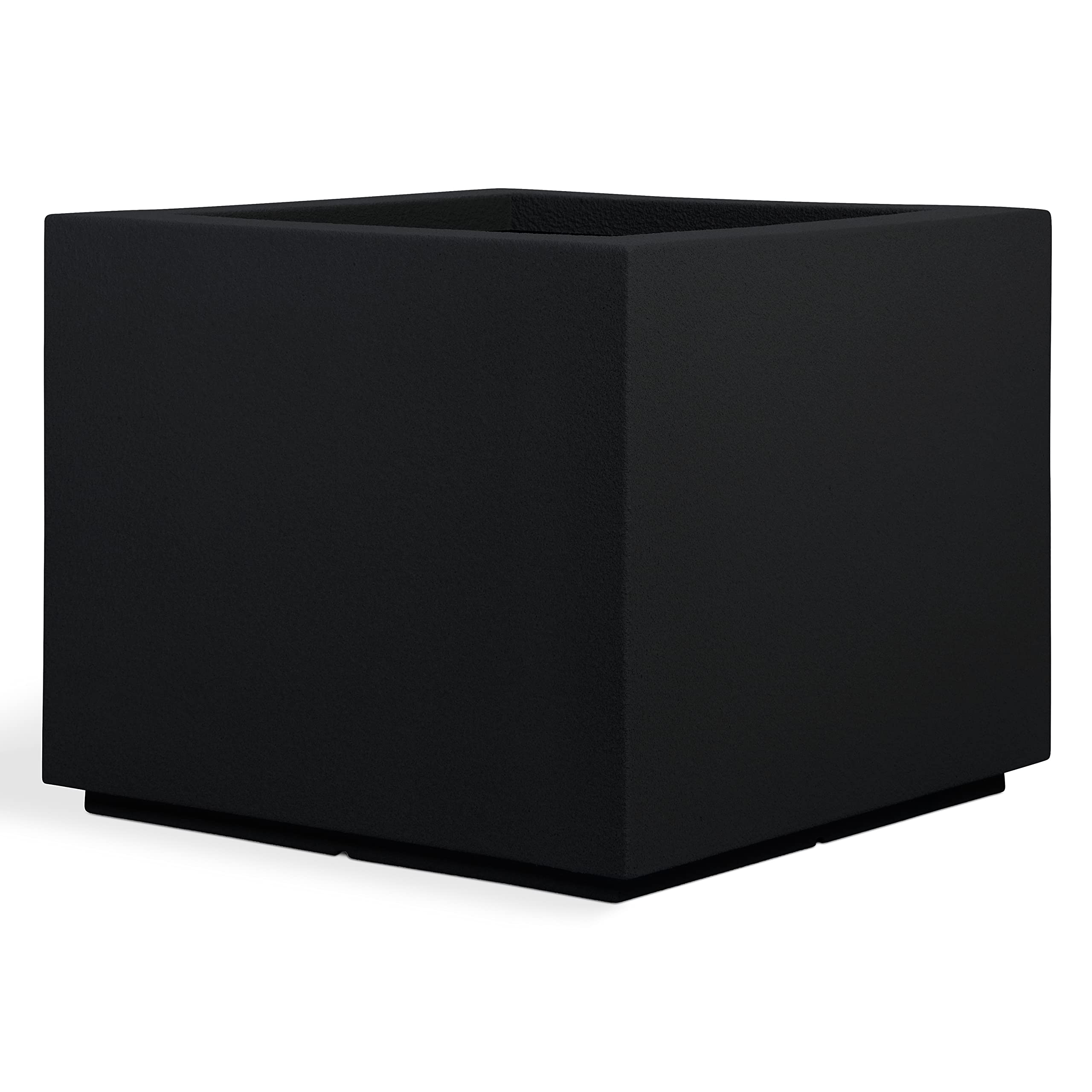 PolyStone Monterray Modern Outdoor/Indoor Square Planter, 23" L x 23" W x 19" H, Lightweight, Heavy Duty, Weather Resistant, Polymer Finish, Commercial Grade and Residential (Black)