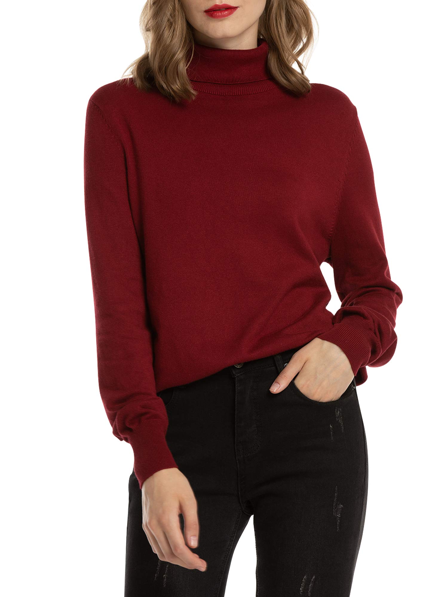 Woolen Bloom Women's Red Wine Turtle Neck Jumpers Polo Neck Jumper High Neck Tops Pullover Knitwear Sweater