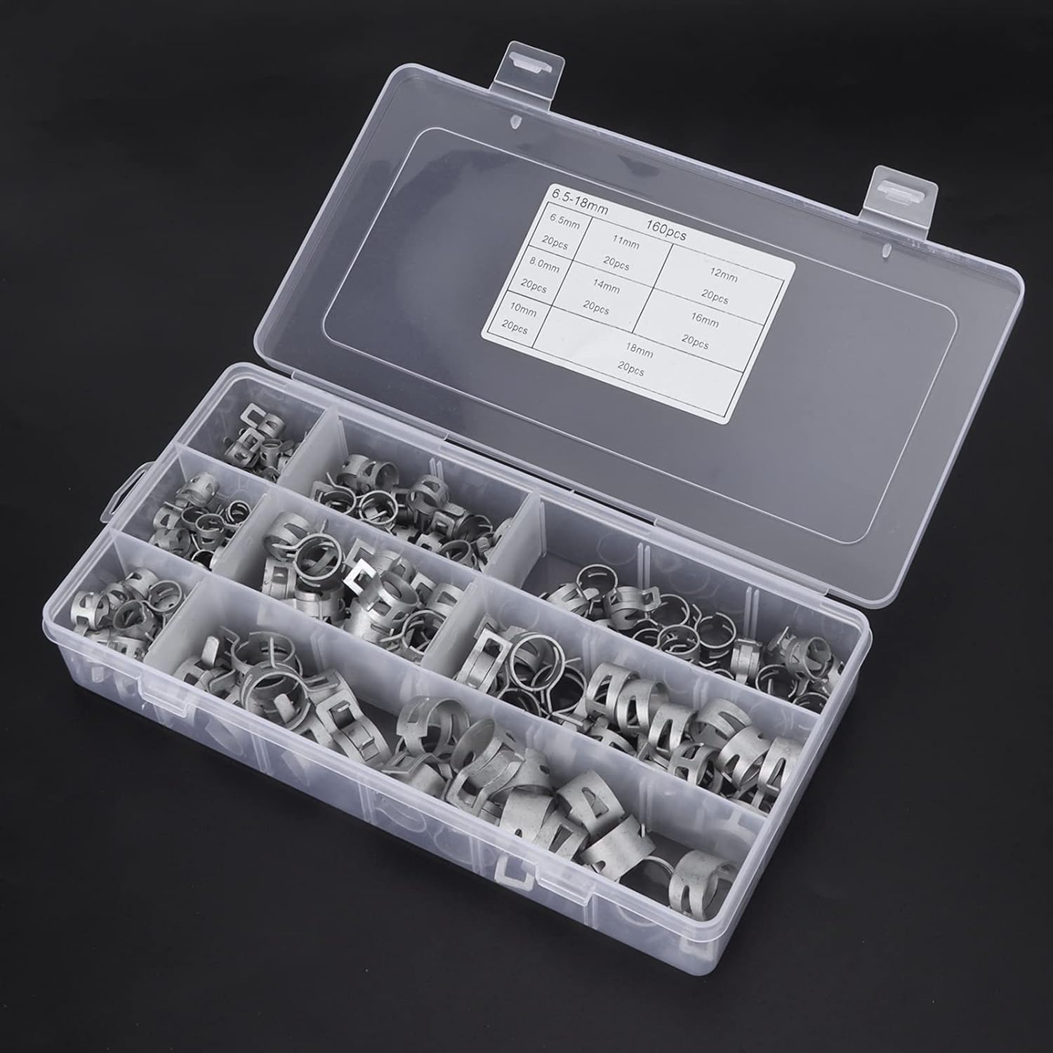 160PCS Professional Hose Clamp Kit,Stainless Steel Small Spring Hose Clamps Assortment,Fuel Line Hose Clips for Garden and Water Pipe, Automotive,Radiator Plumbing