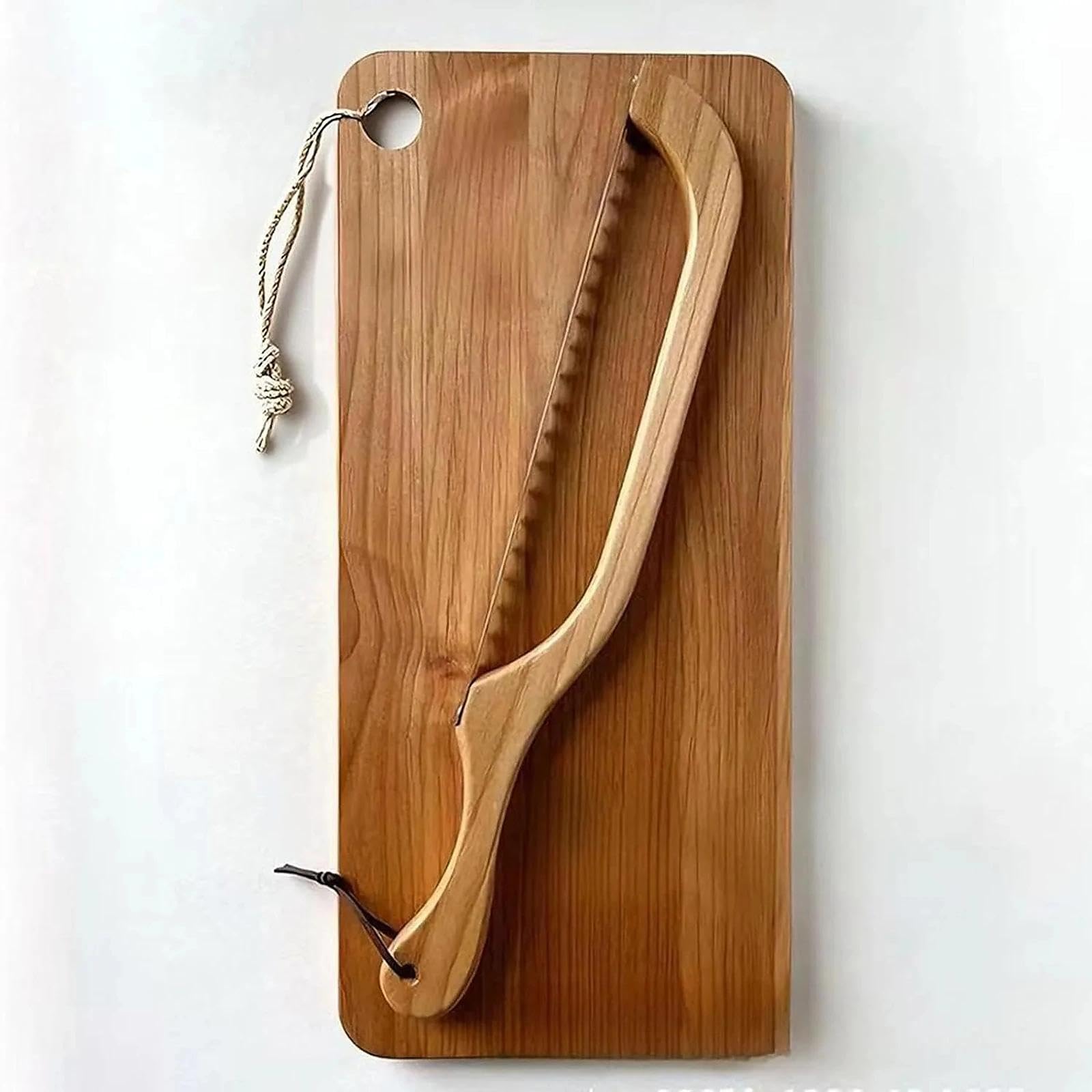 Brotschneider-Set mit Messer und Schneidebrett, manueller Schneider für Sauerteig und Bagels, beidhändiges Design mit Auffangschale, sicher für linke und rechte Hand, 39 cm Holzstation