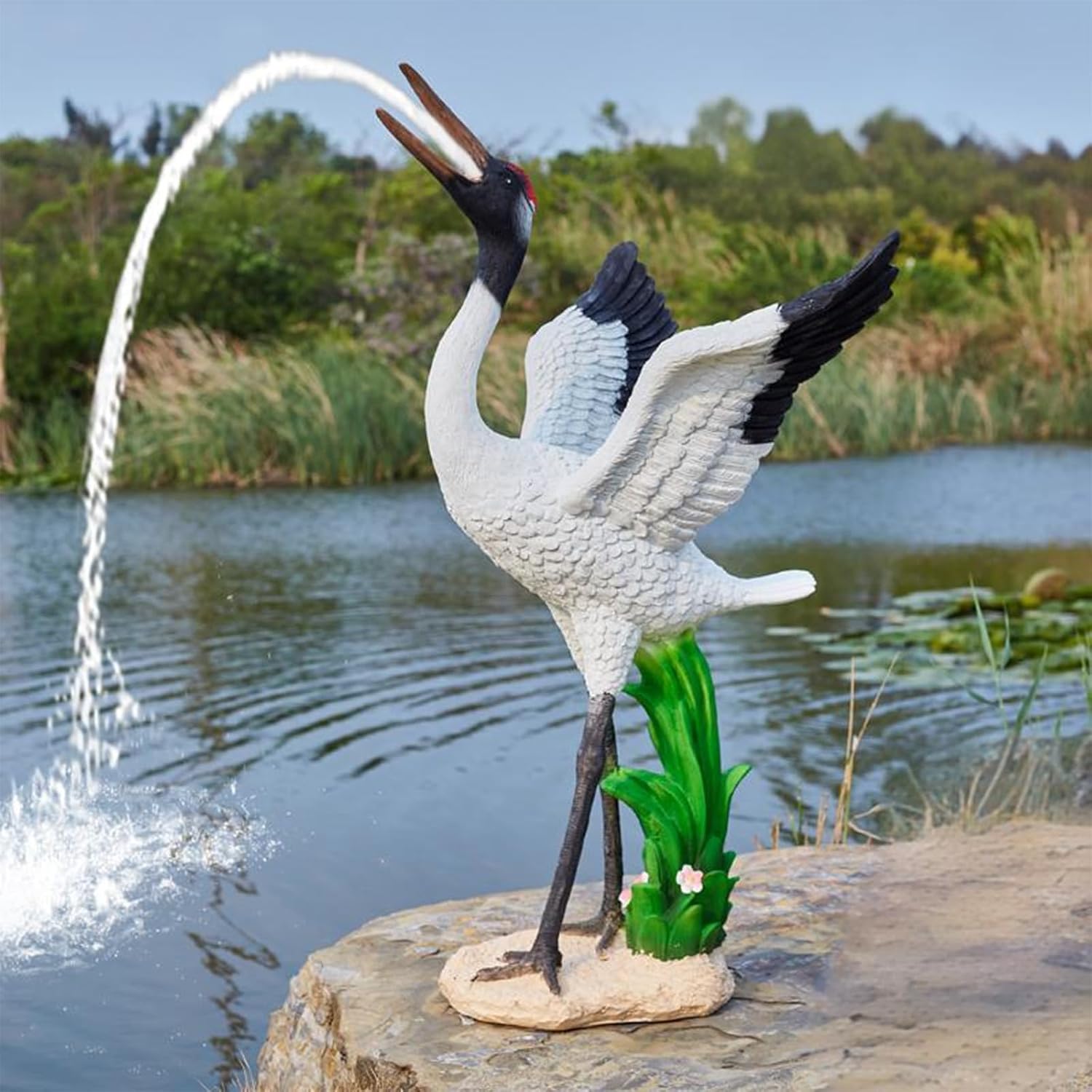 Garden Pond Spitters, Animal Pond Fountains, Outdoor Water Feature Statue, Garden Decor for Koi Pond, for Garden, Yard, Lawn, Birthday Friends (39 * 44 * 88Cm/15.4 * 17.3 * 34.6In)