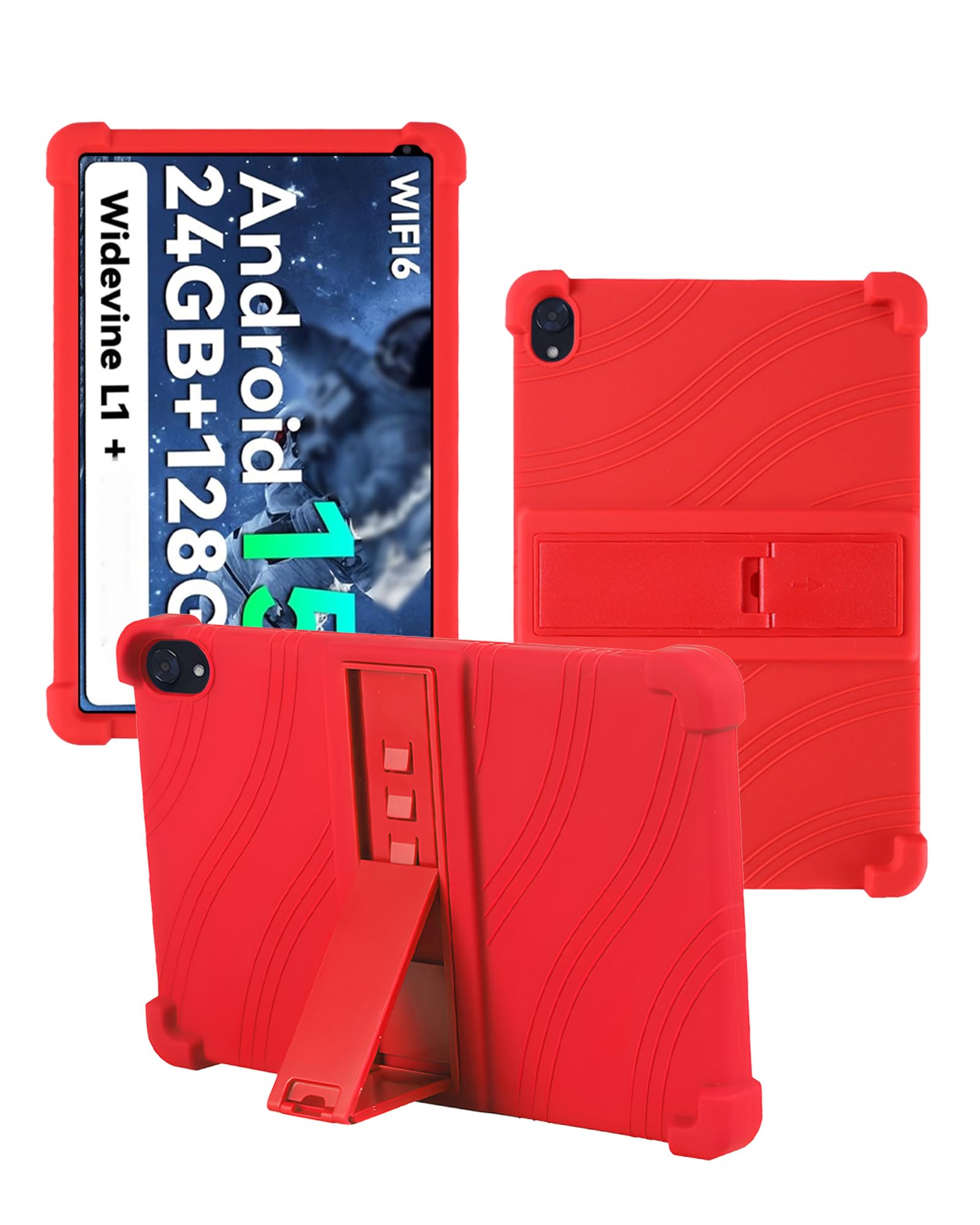 Case for HiGrace C108 Android 15 Tablet 10 Inch,WUNIAK Shock Proof Lightweight Stand Rubber Shell Protective Cover,Kids Friendly Soft Silicone Adjustable Stand Cover,RED