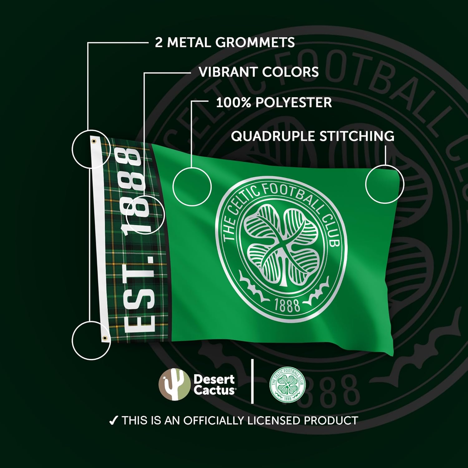 Desert Cactus Celtic FC Flag Scottish Bhoys Celts Football Club Soccer 100% Polyester Indoor Outdoor 3x5 feet Flags (Flag D) - Image 3
