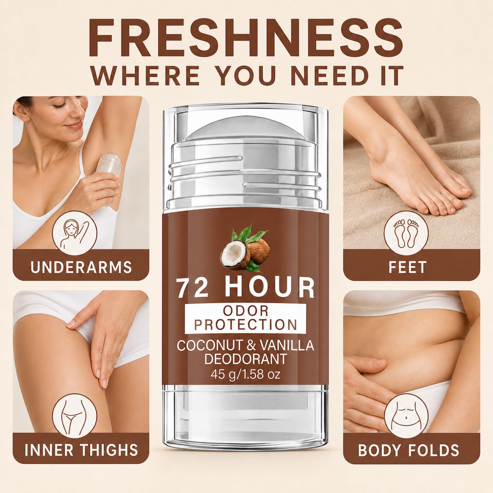 Aluminium frei Deodorant Stick für Frauen, natürliche Ganzkörper Deodorant Stick für Achselhöhlen, natürliche Kokosnuss Vanille Frische Reise Deodoranter, 72 Stunden Geruchskontrolle (10PCS)