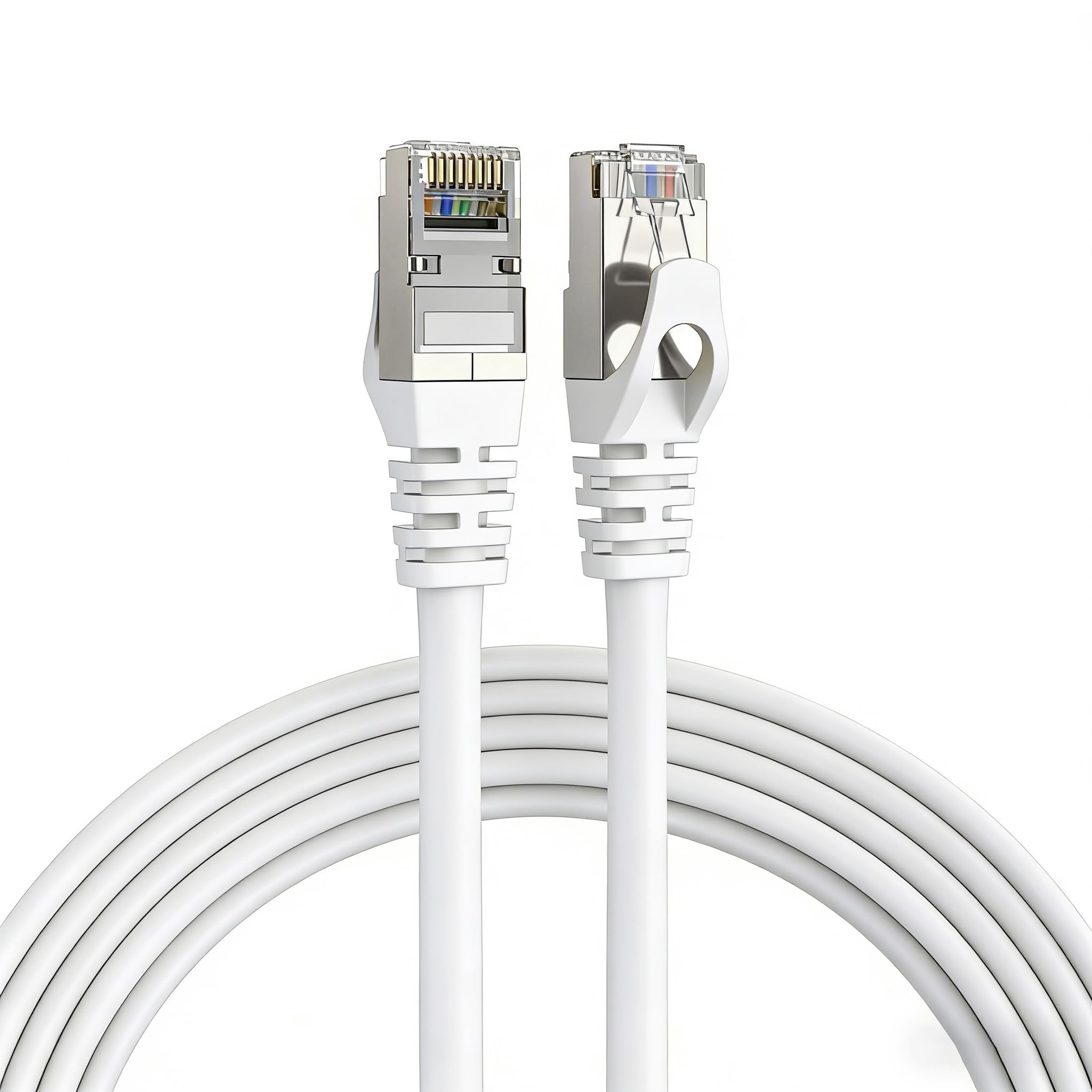 Elfcam - 50m Ethernet Kabel Cat 7 RJ45,STP 100% Kupfer, 10 Gbit/s 600 MHz, LAN Netzwerkkabel Rund Ø6,0mm, Kompatibel mit Router, PC, TV, Konsole – Weiß